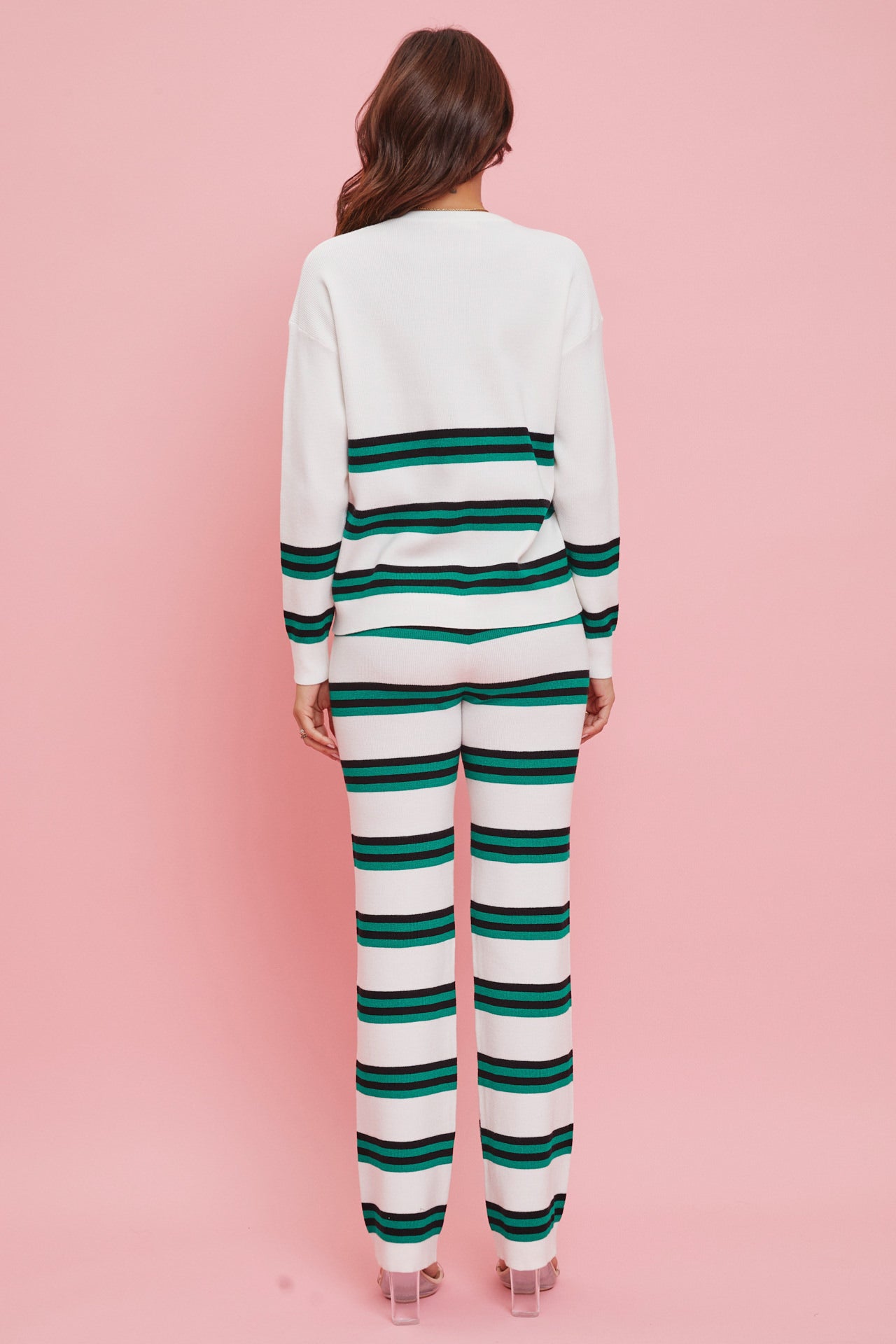 Knit Stripe Long Sleeve Top and Pants Set