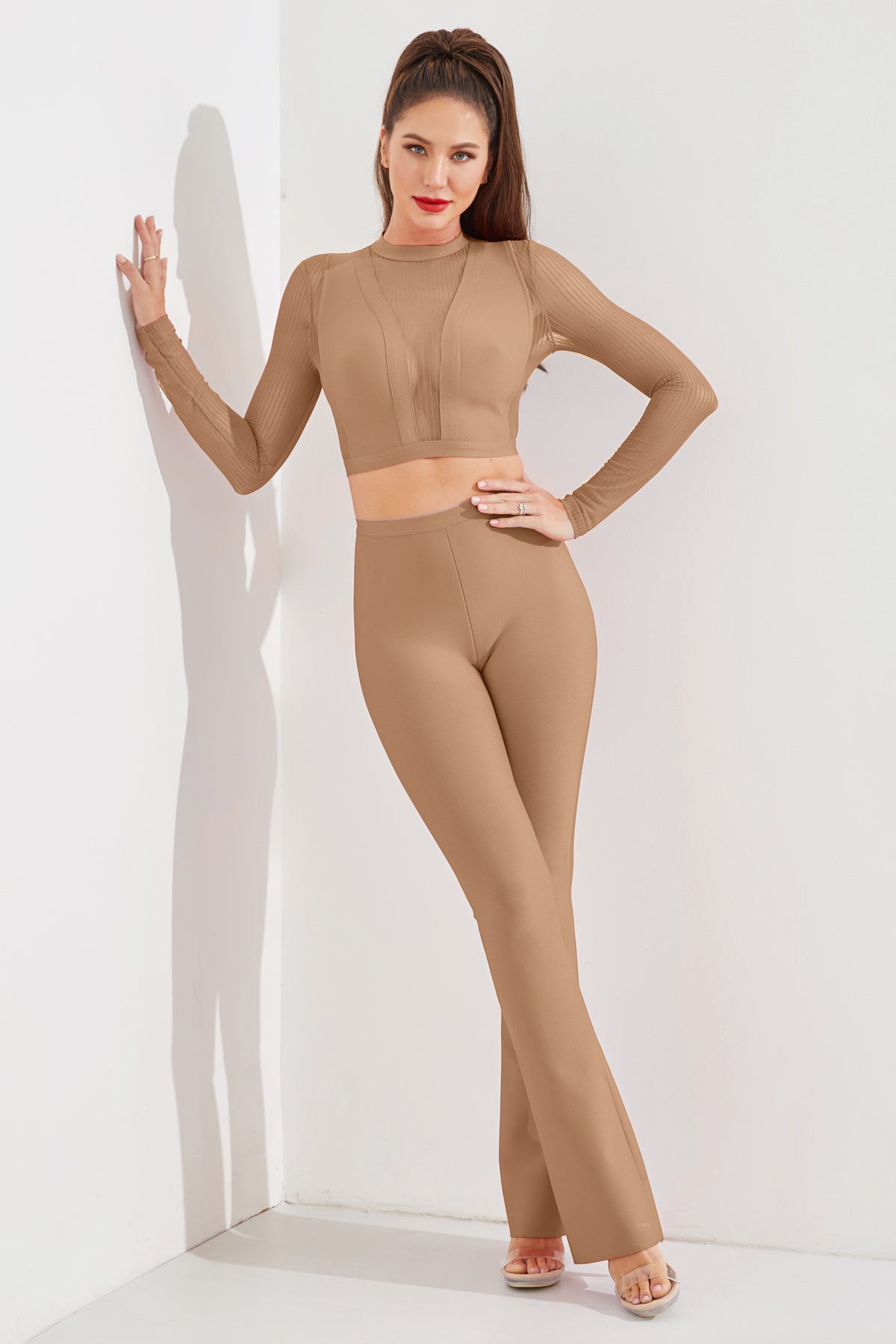 Bandage Sheer Long Sleeve Top and Pants Set