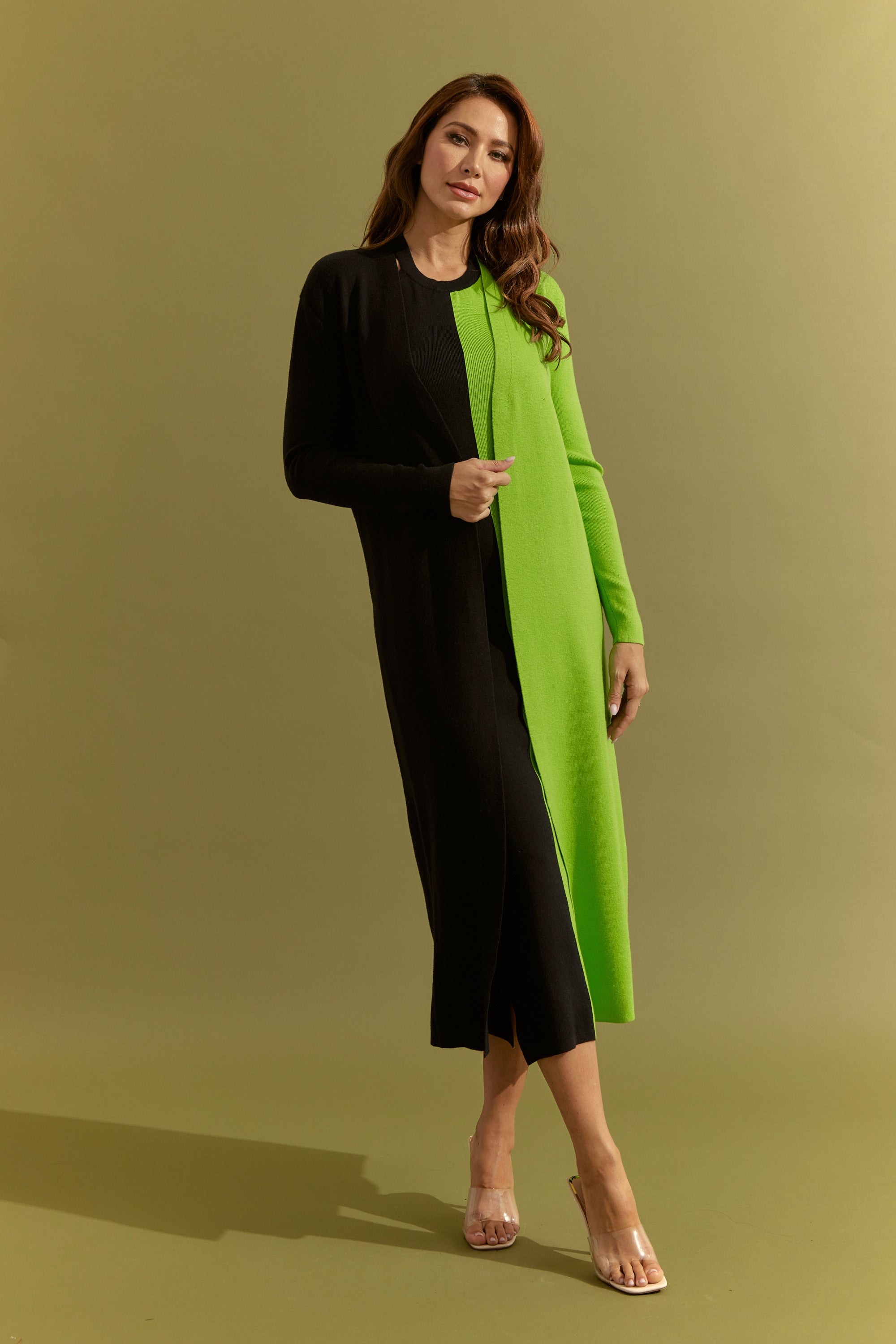 Knit Colorblock Maxi Dress and Cardigan Set