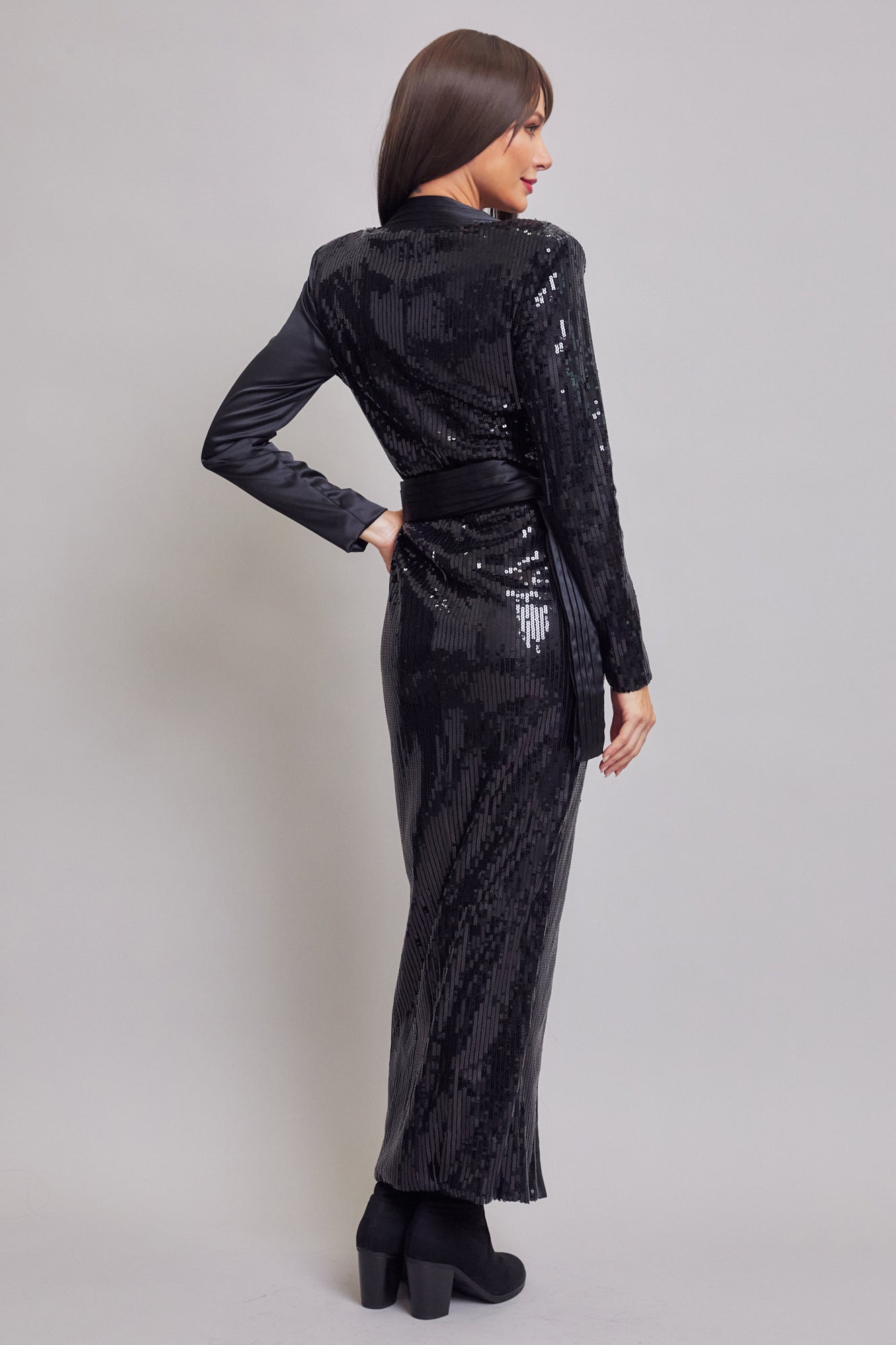 Sequin Contrast Maxi Wrap Dress With Belt