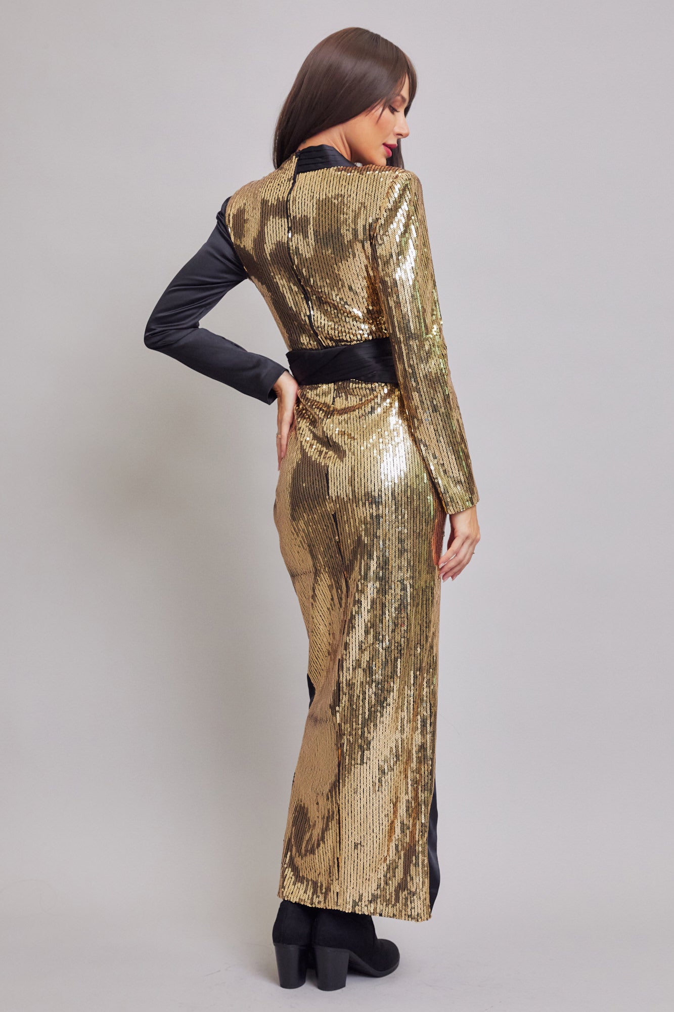 Sequin Contrast Maxi Wrap Dress With Belt