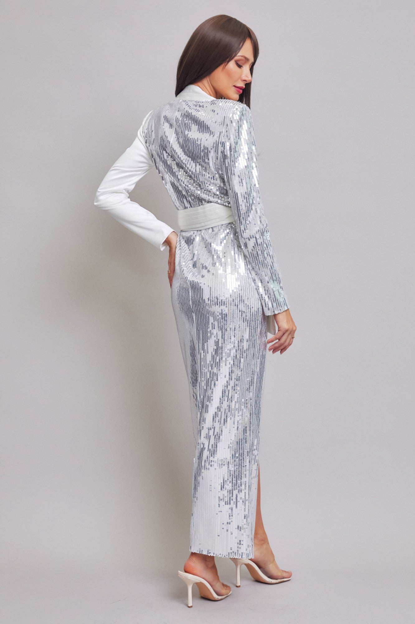 Sequin Contrast Maxi Wrap Dress With Belt