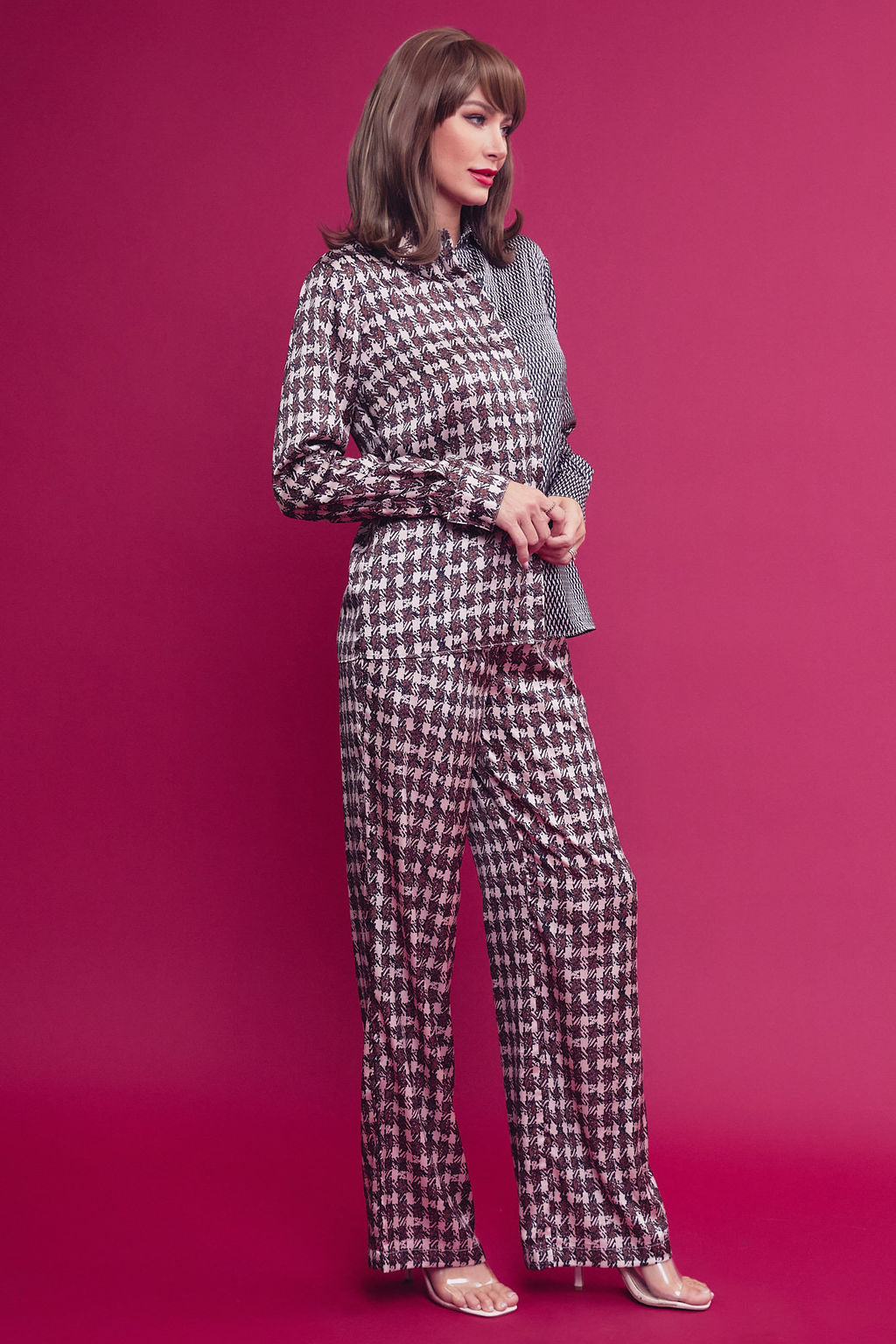 Woven Satin Print Blouse and Pants Set