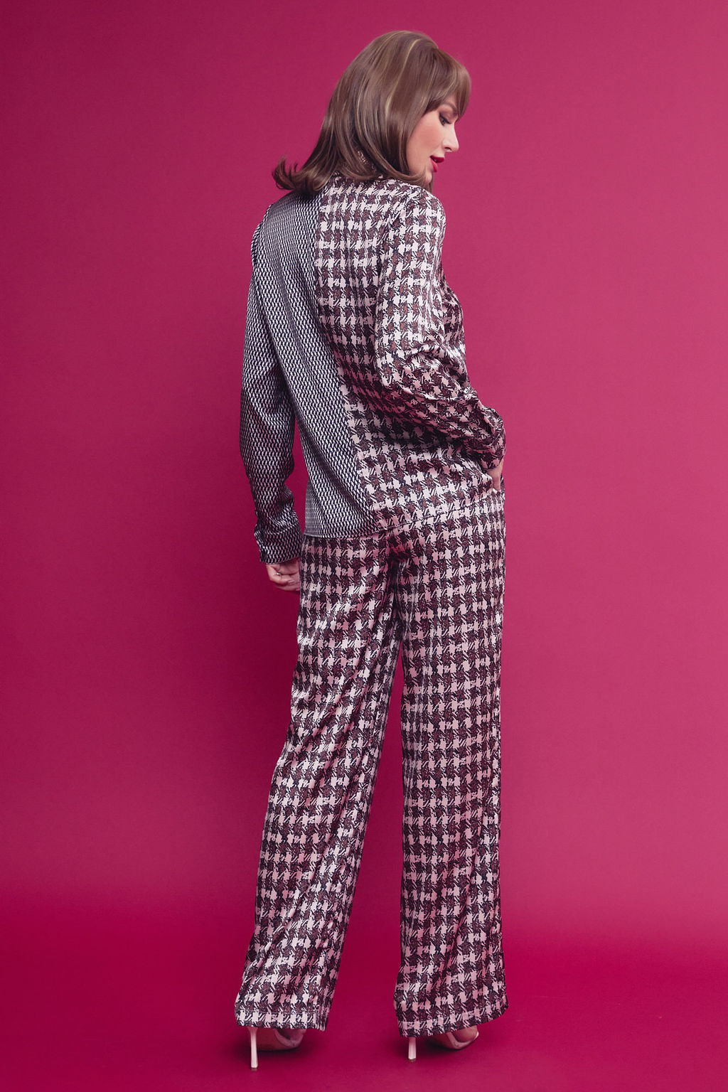 Woven Satin Print Blouse and Pants Set