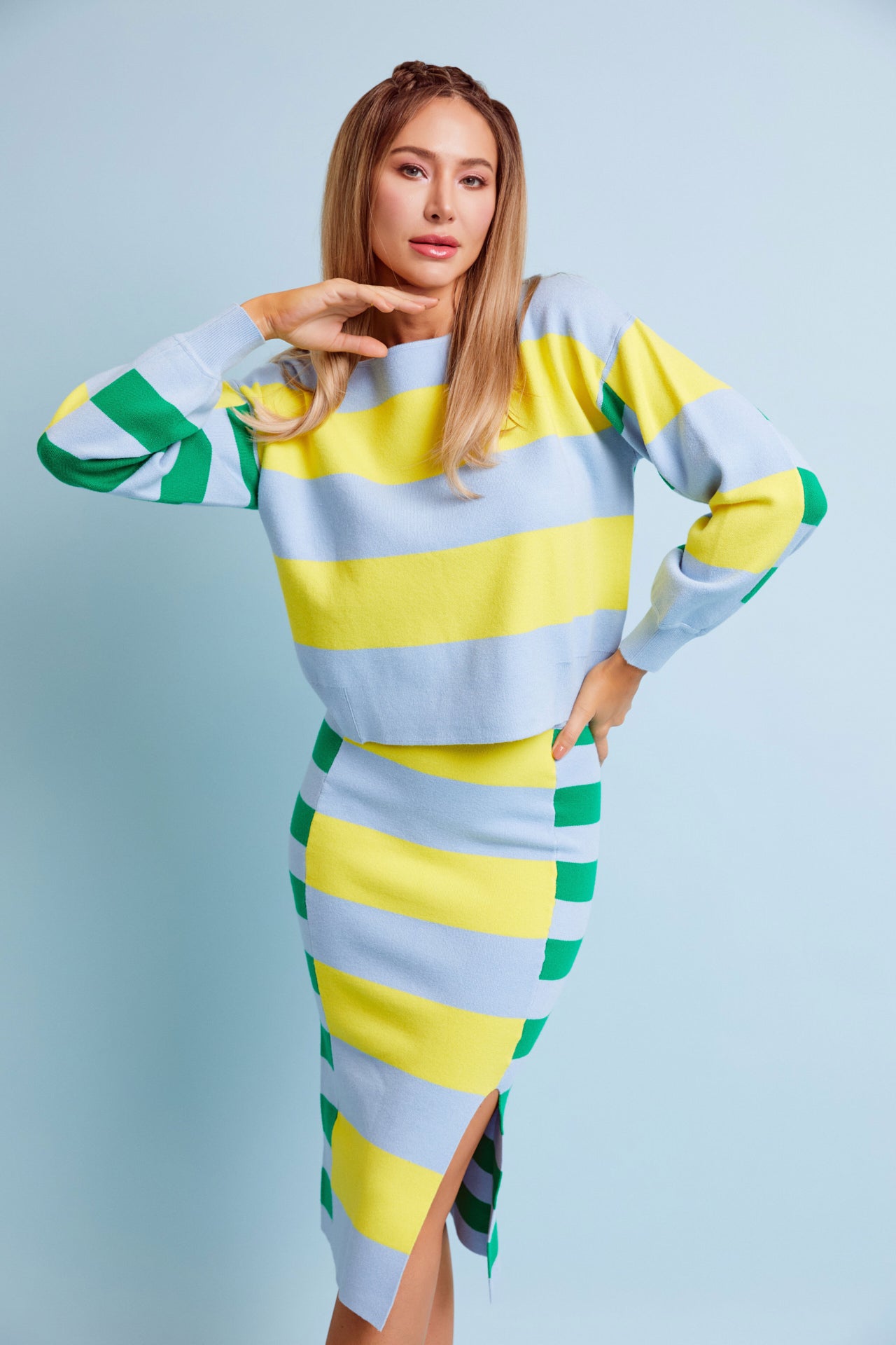 Happy Place Color Block Knit Top and Skirt Set