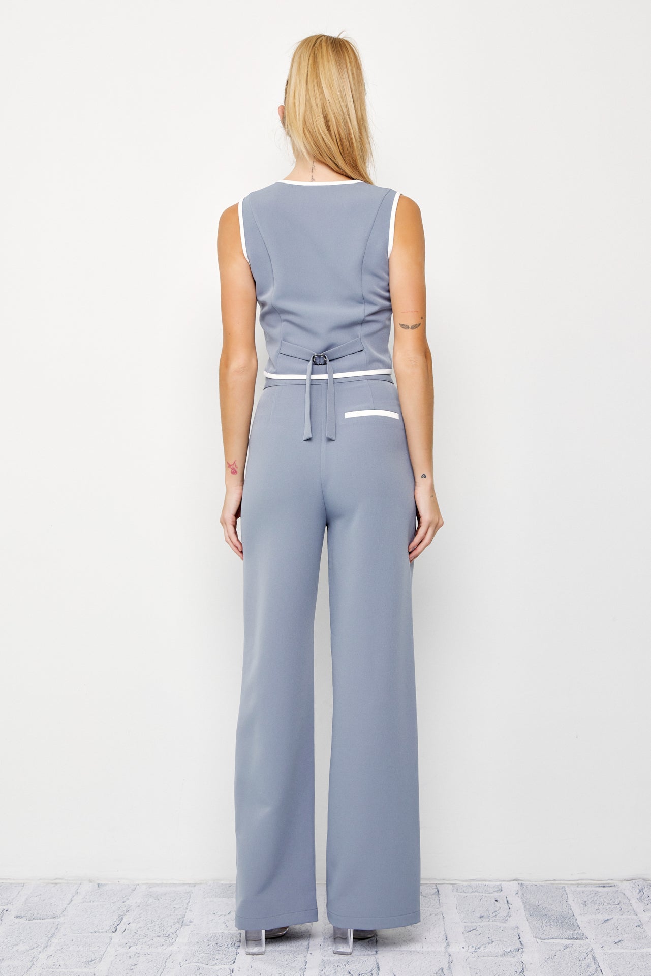 Addison Woven Vest And Pants Set With Contrast Detail