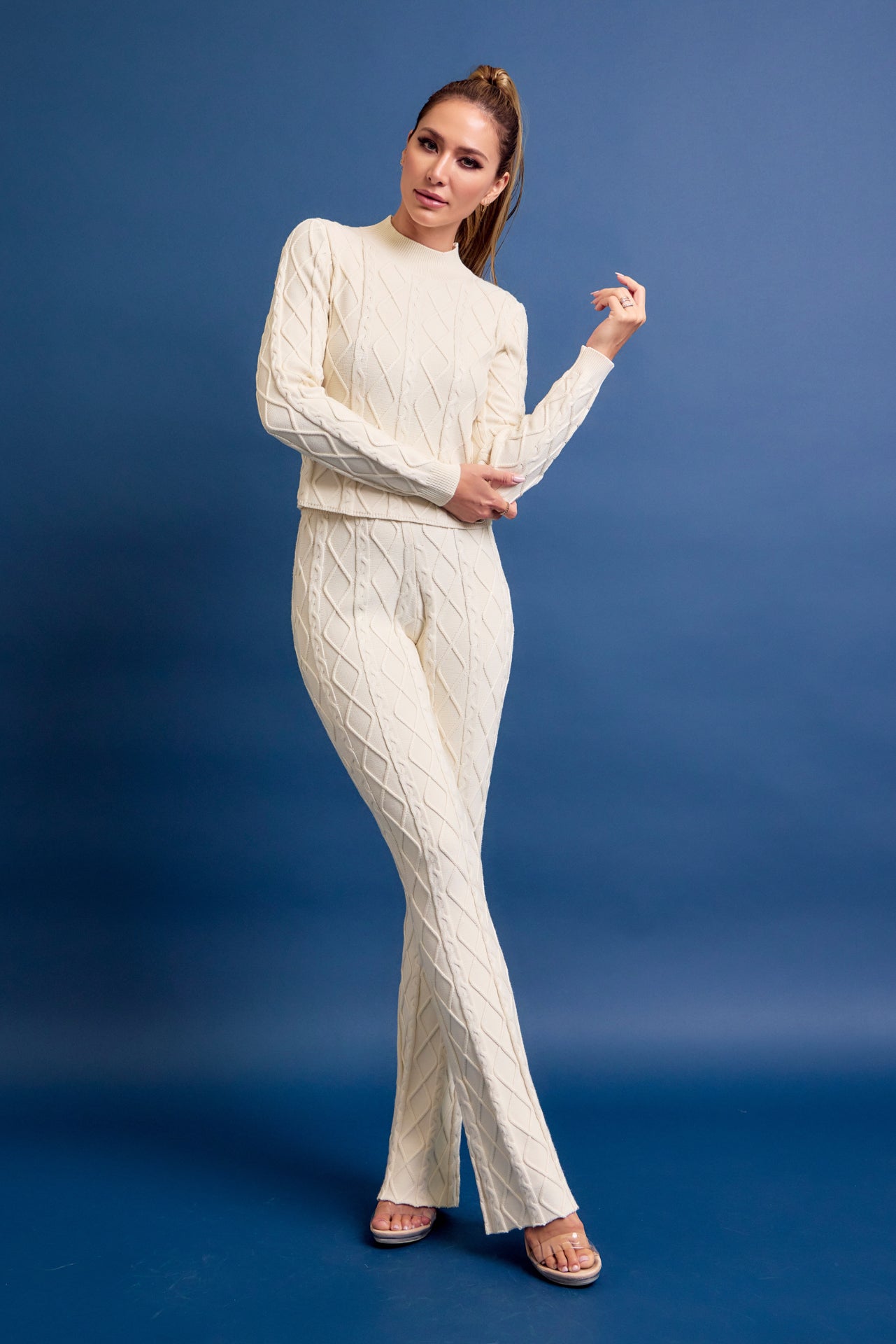 Catalina Cable Knit Long Sleeve Top and Pants Set