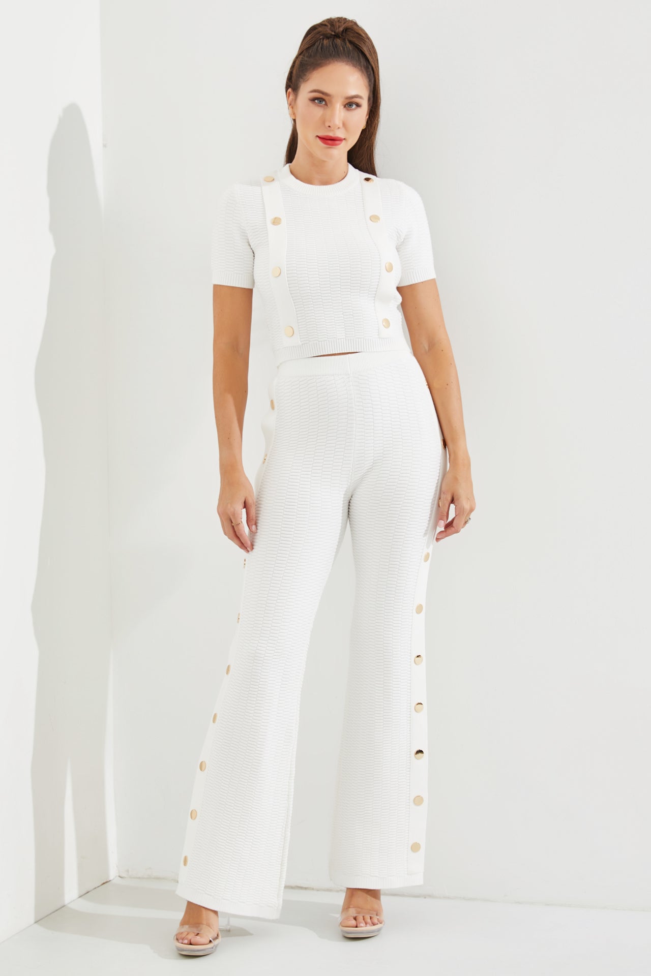 Something About It Knit Short Sleeve Top and Pants Set with Trim