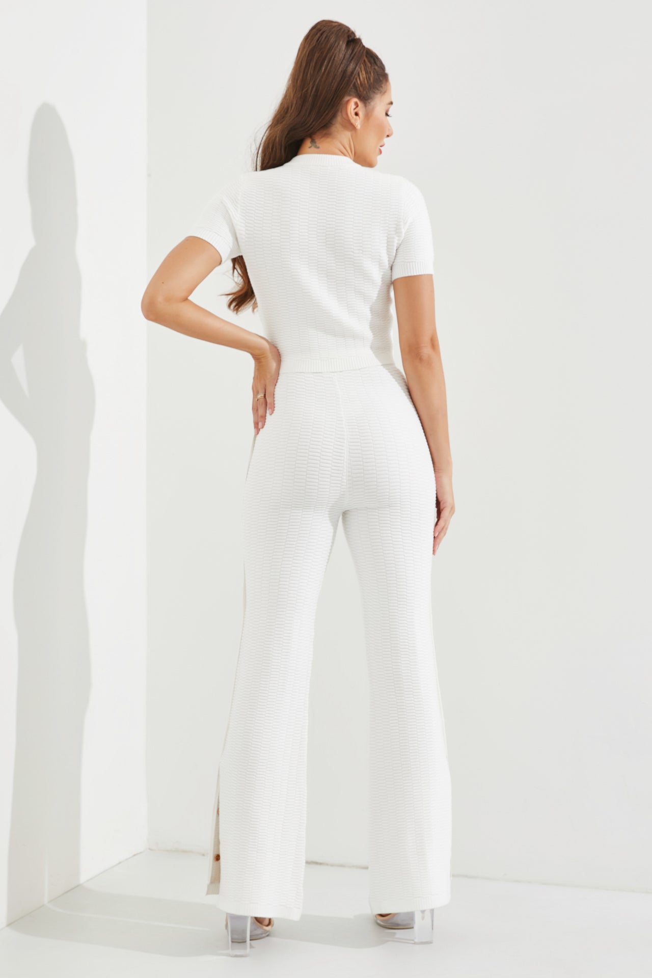 Something About It Knit Short Sleeve Top and Pants Set with Trim