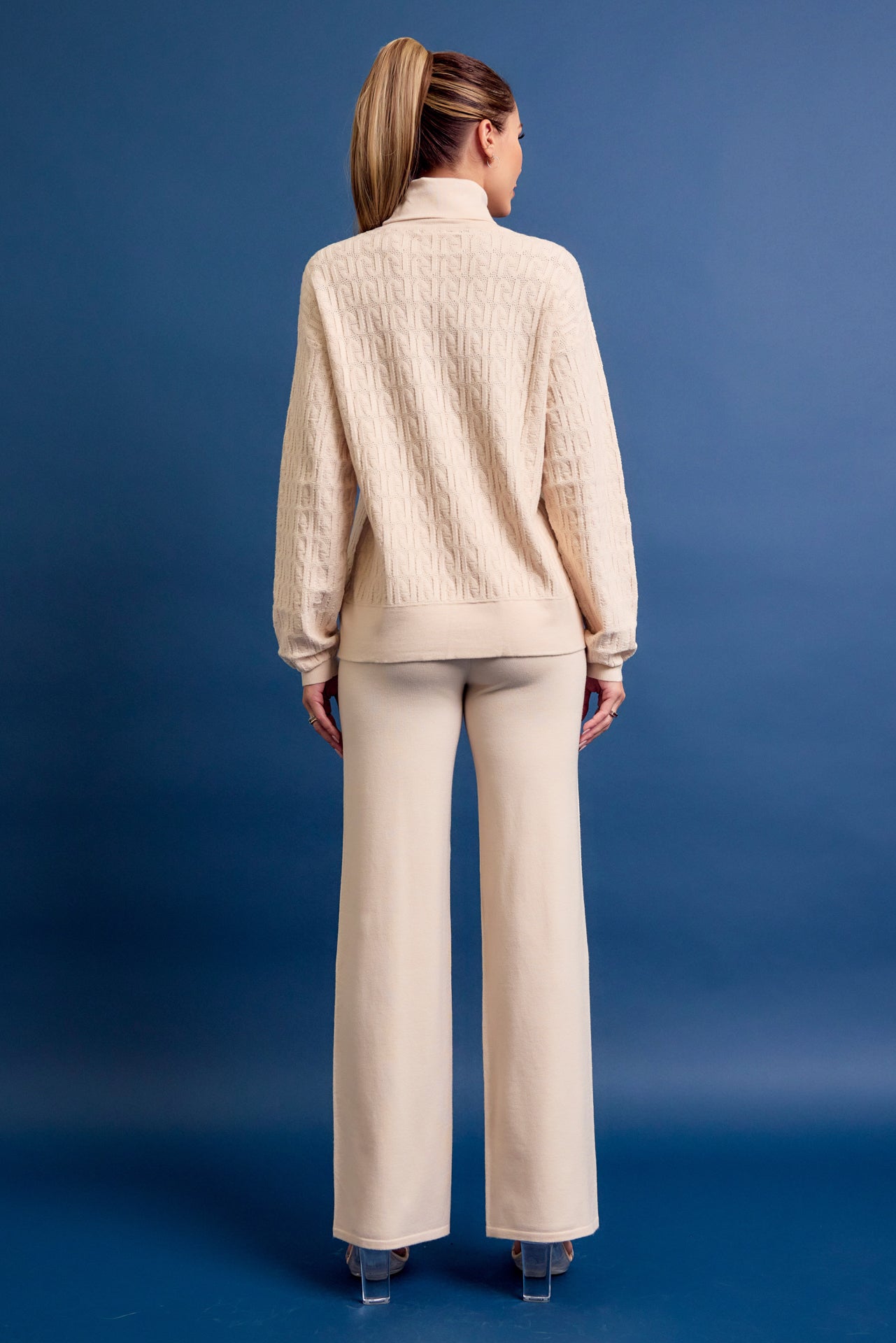 Layla Knit Textured Turtle Neck Top and Pants Set