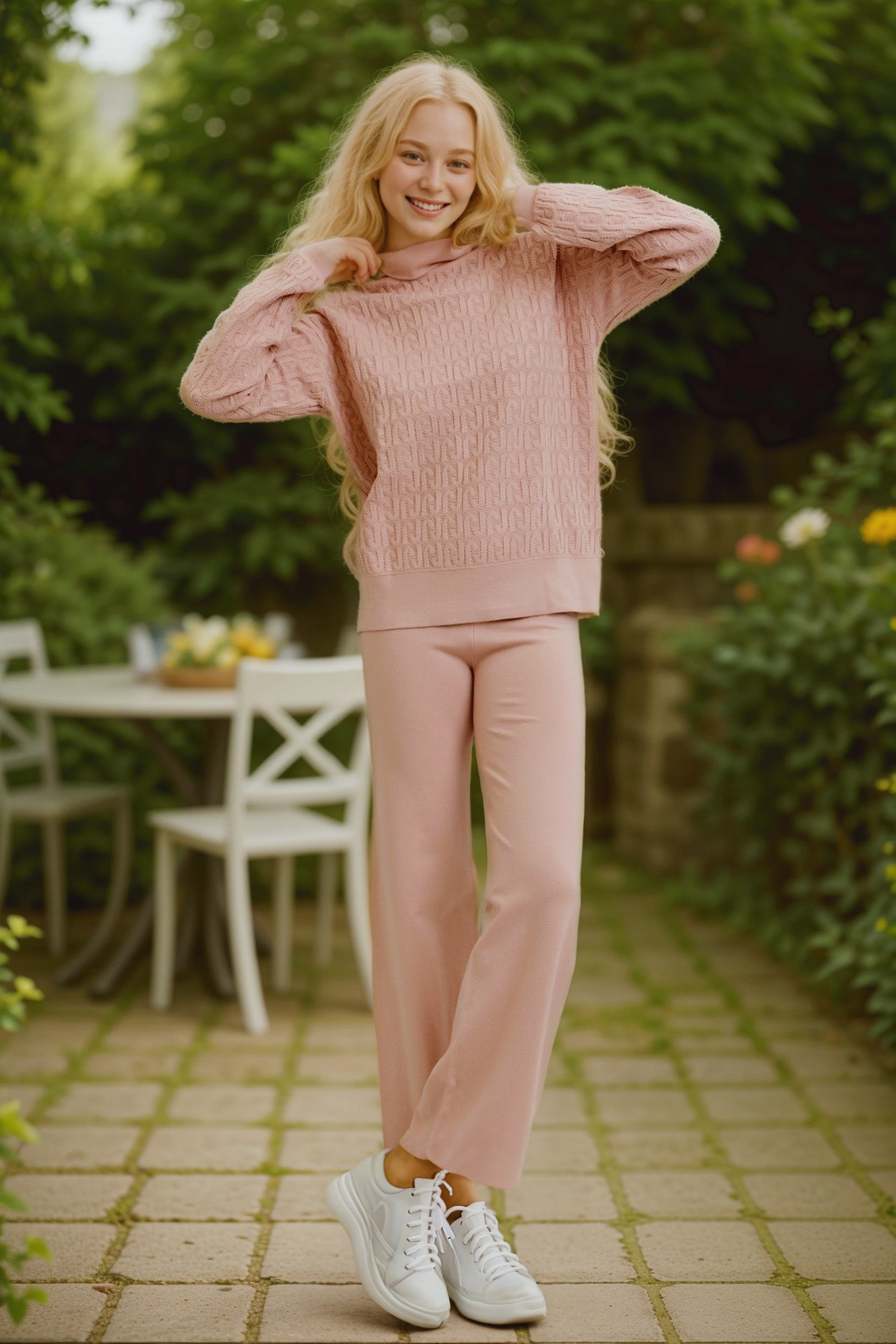 Layla Knit Textured Turtle Neck Top and Pants Set