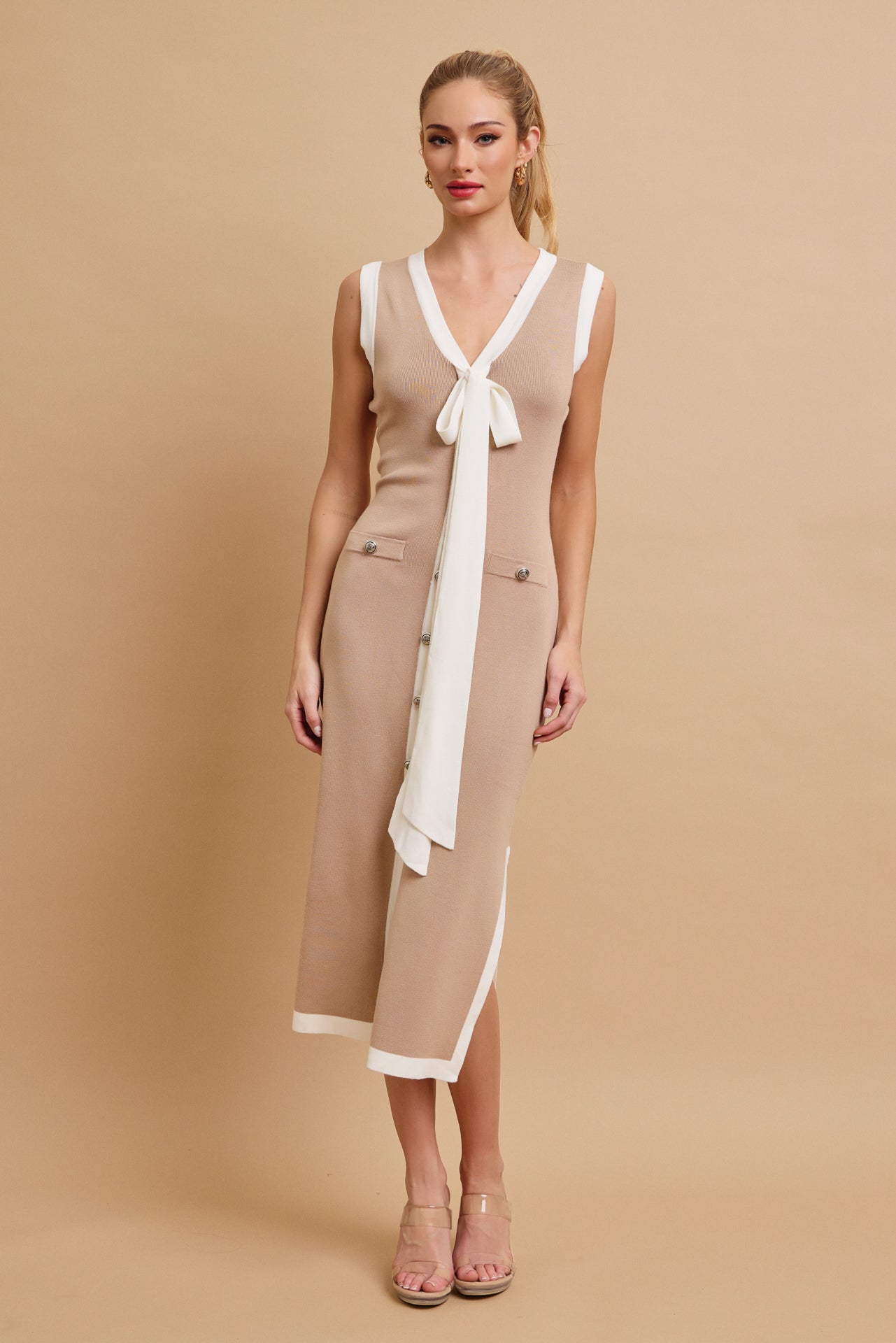 Every Status Knit Sleeveless Midi Dress With Bow