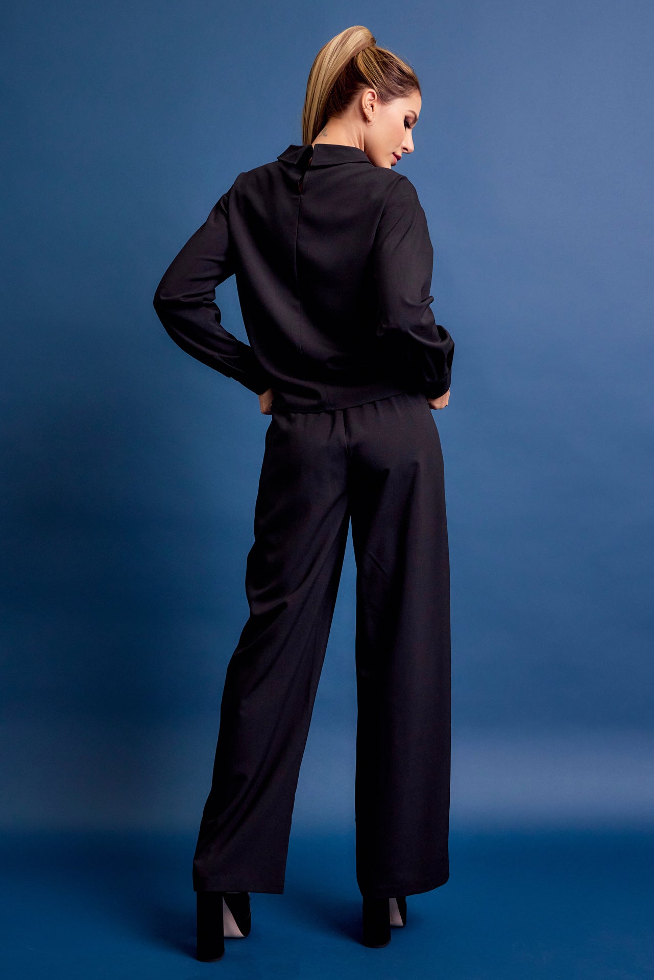 Formal Things Woven Mock Neck Long Sleeve Top and Pants Set