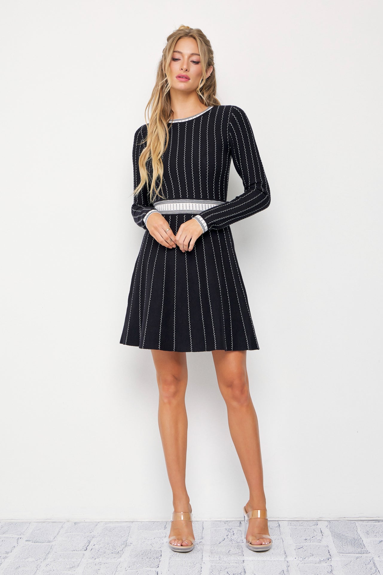 Ella Jqd Stripe Knit Long Sleeve Mini Dress