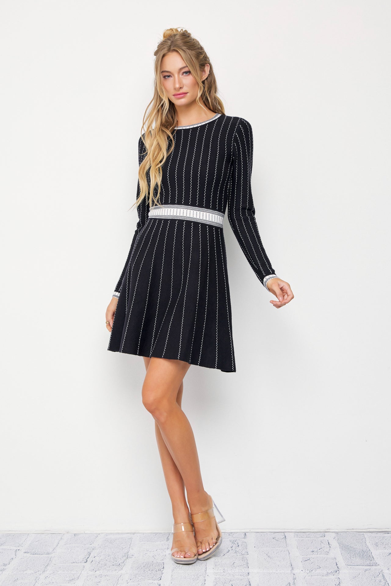 Ella Jqd Stripe Knit Long Sleeve Mini Dress