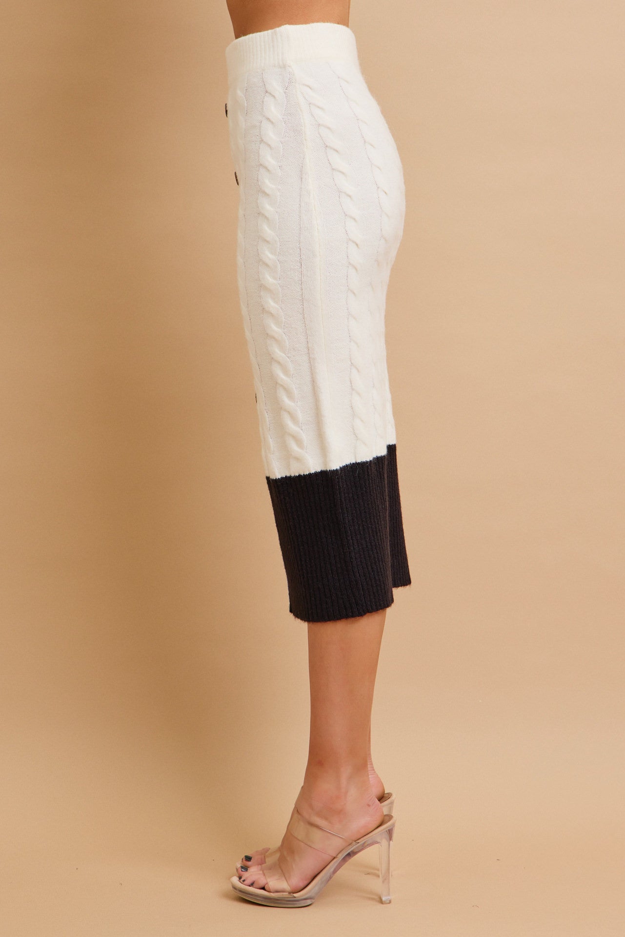 Adelle Cable Knit Colorblock Cardigan and Midi Skirt Set