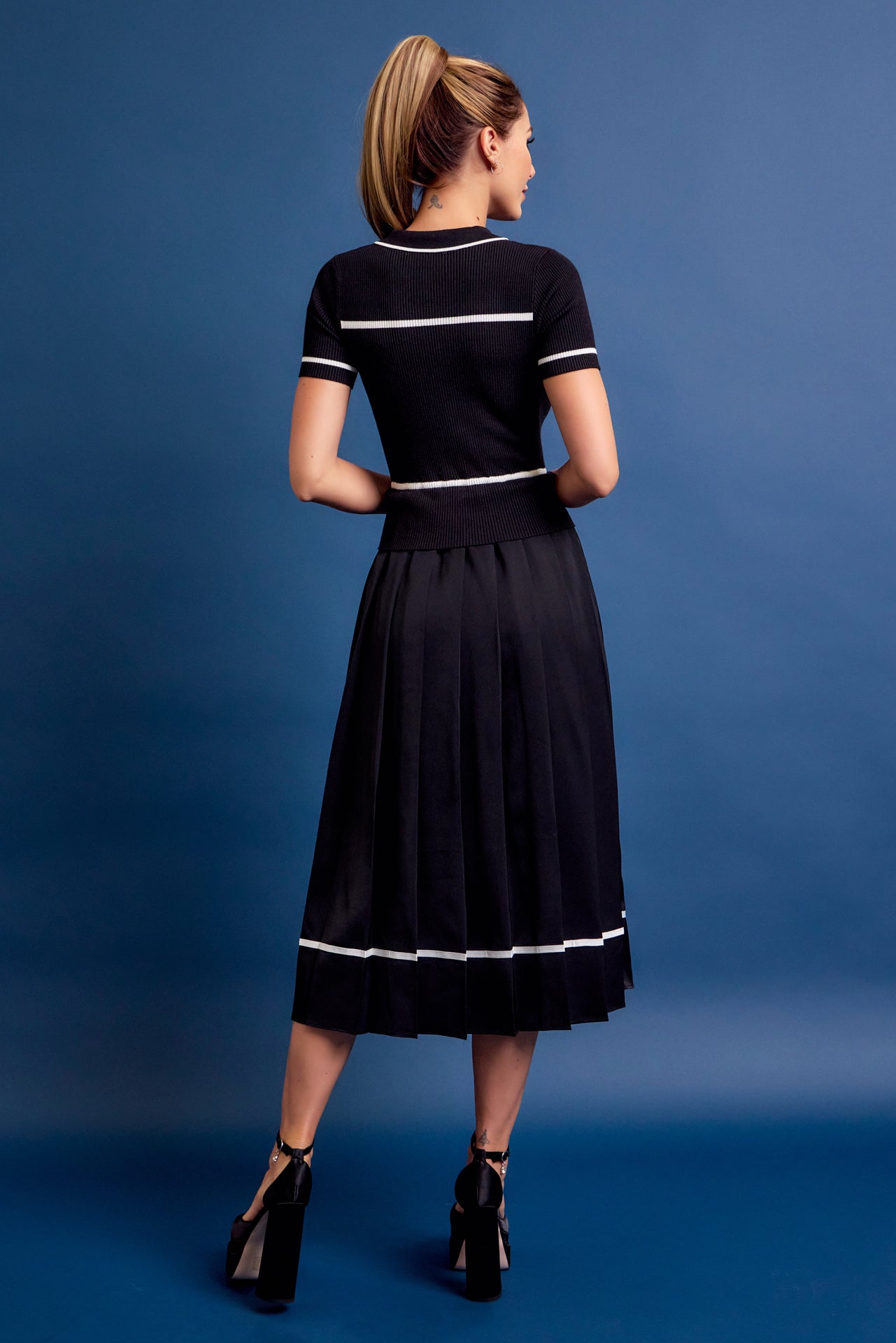 Talyssa Knit Slvls Midi Dress with Pleated Woven Skirt