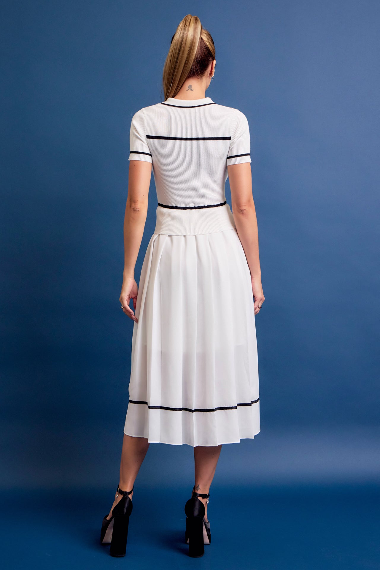 Talyssa Knit Slvls Midi Dress with Pleated Woven Skirt