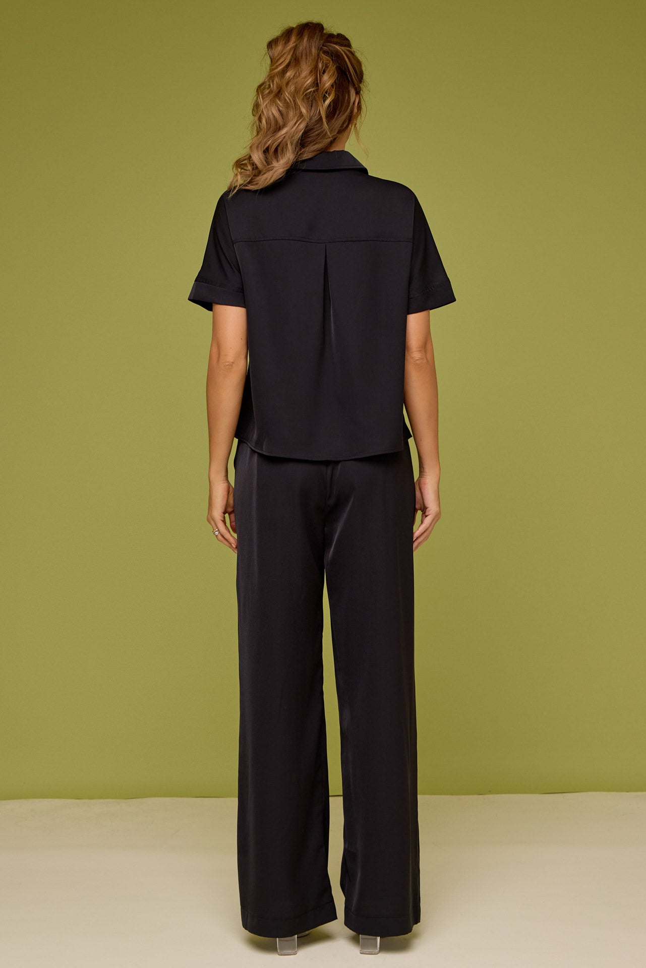 Working Nine to Five Woven Short Sleeve Dolman Top & Pants Set