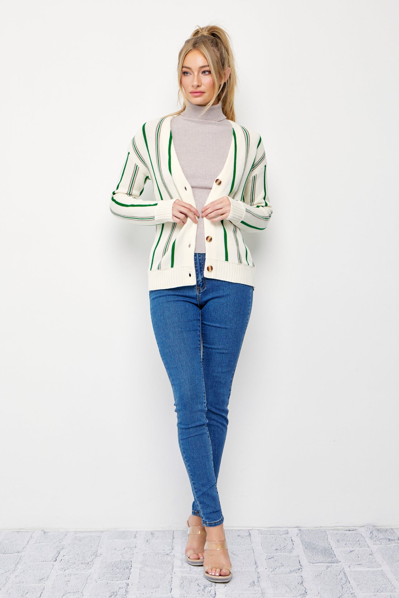 Classic Pinstripe Knit Cardigan