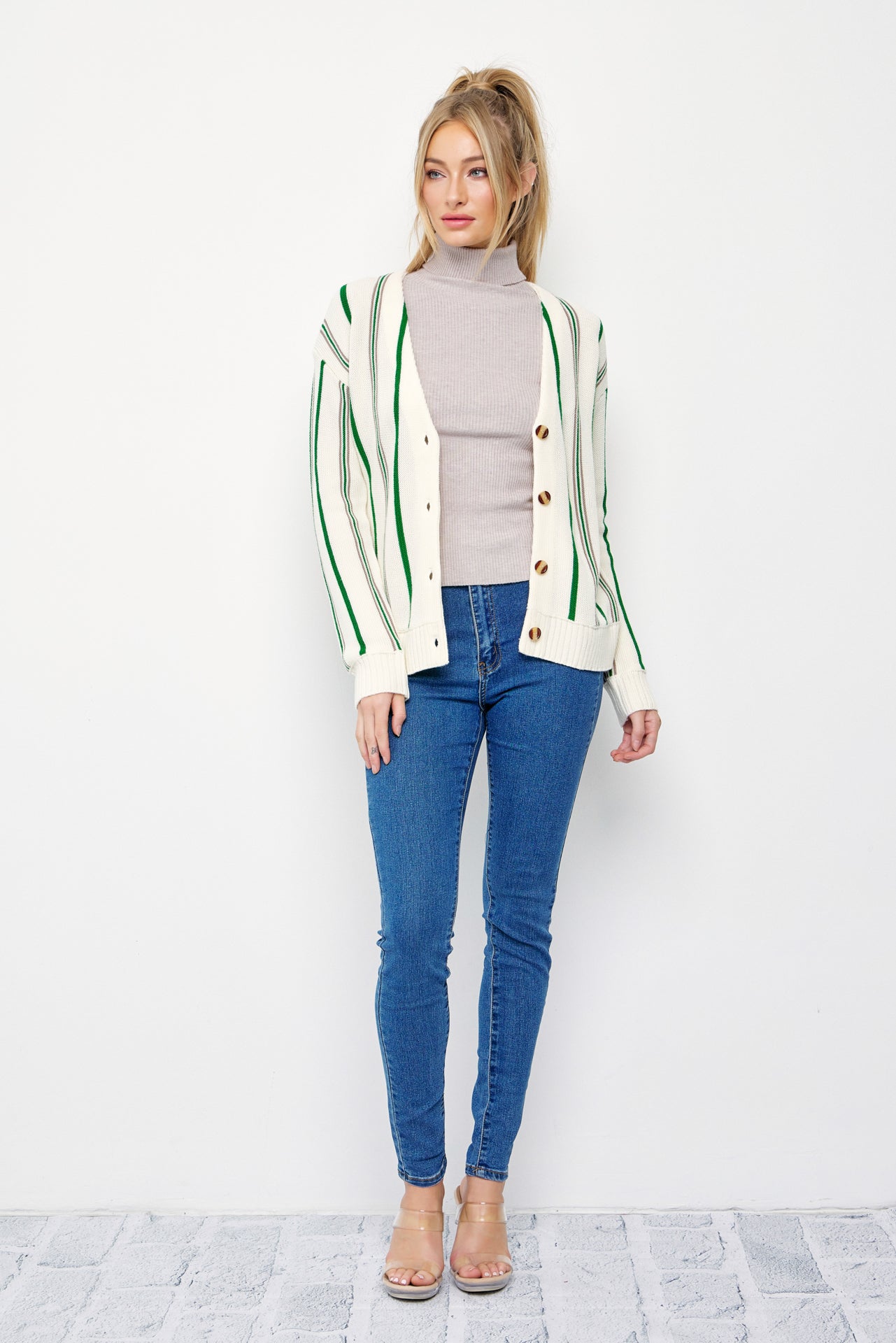 Classic Pinstripe Knit Cardigan