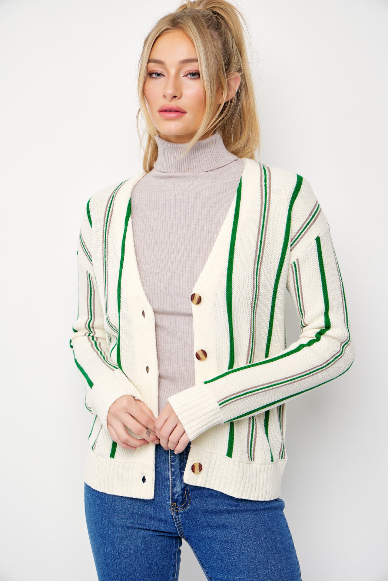 Classic Pinstripe Knit Cardigan