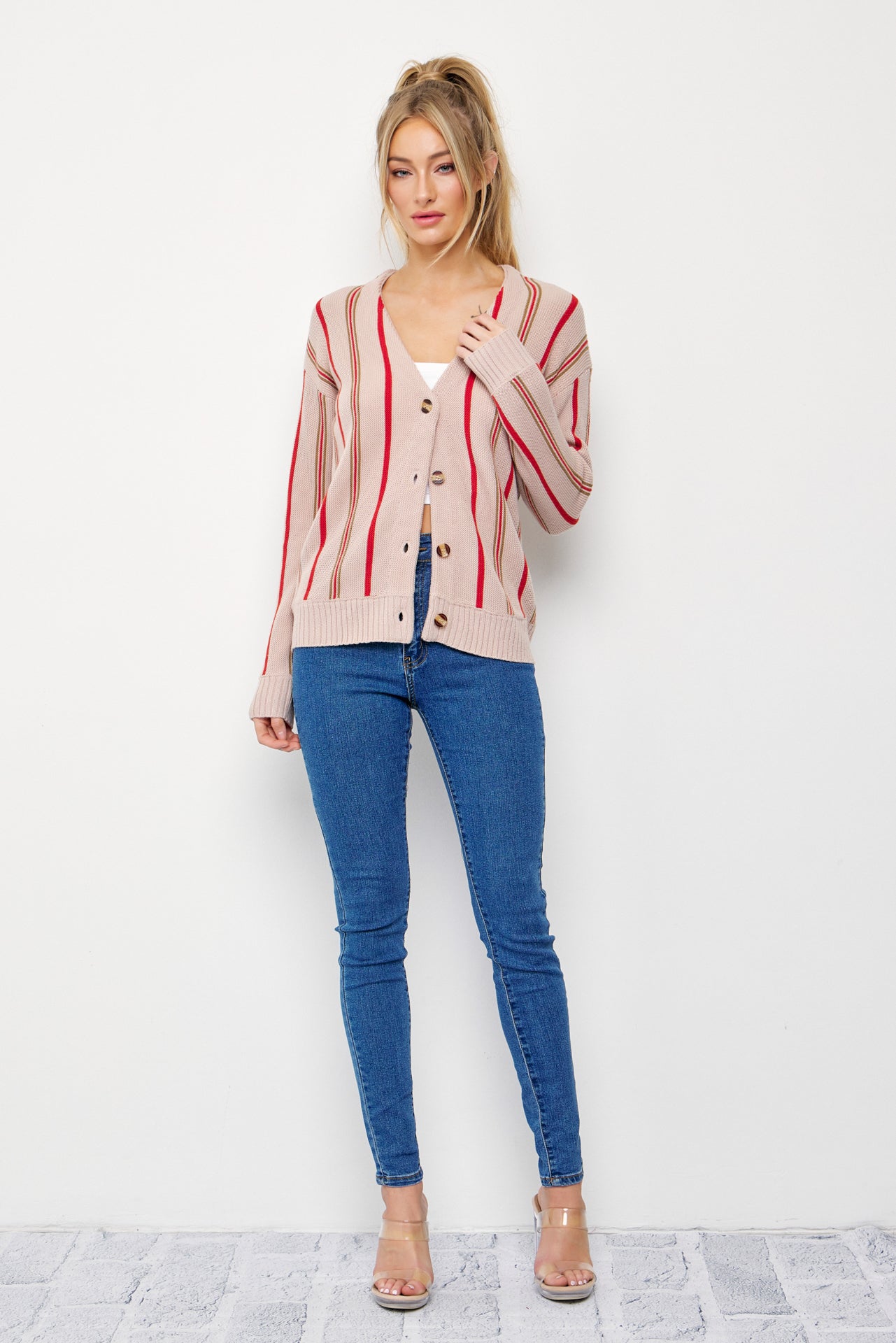 Classic Pinstripe Knit Cardigan