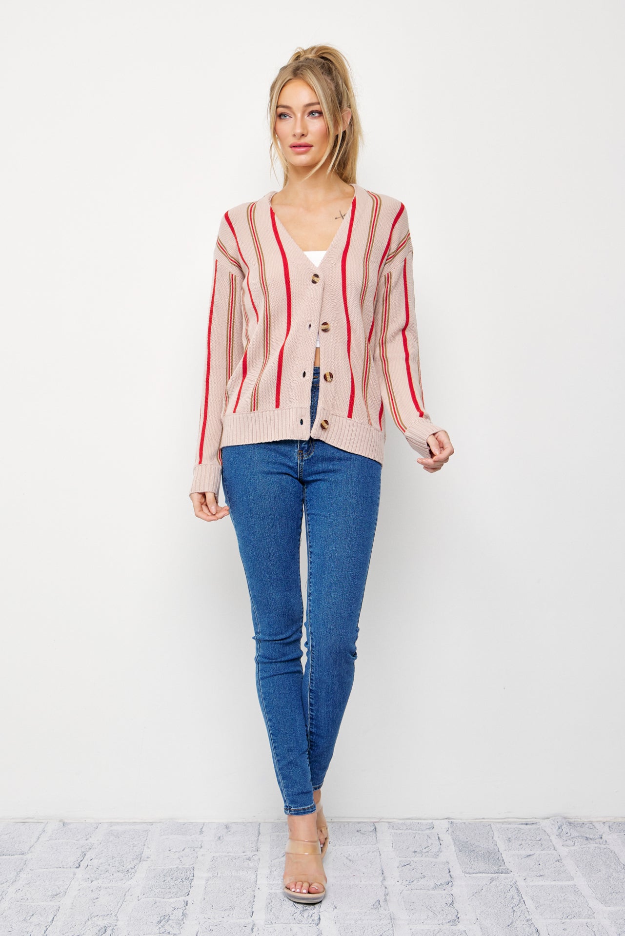 Classic Pinstripe Knit Cardigan