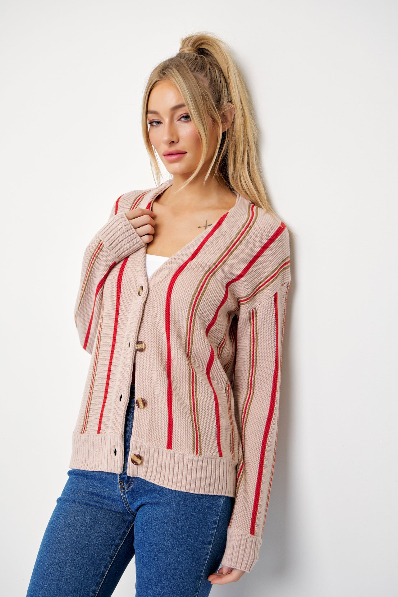 Classic Pinstripe Knit Cardigan