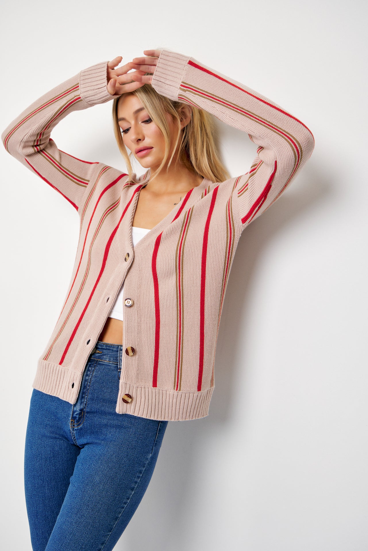 Classic Pinstripe Knit Cardigan