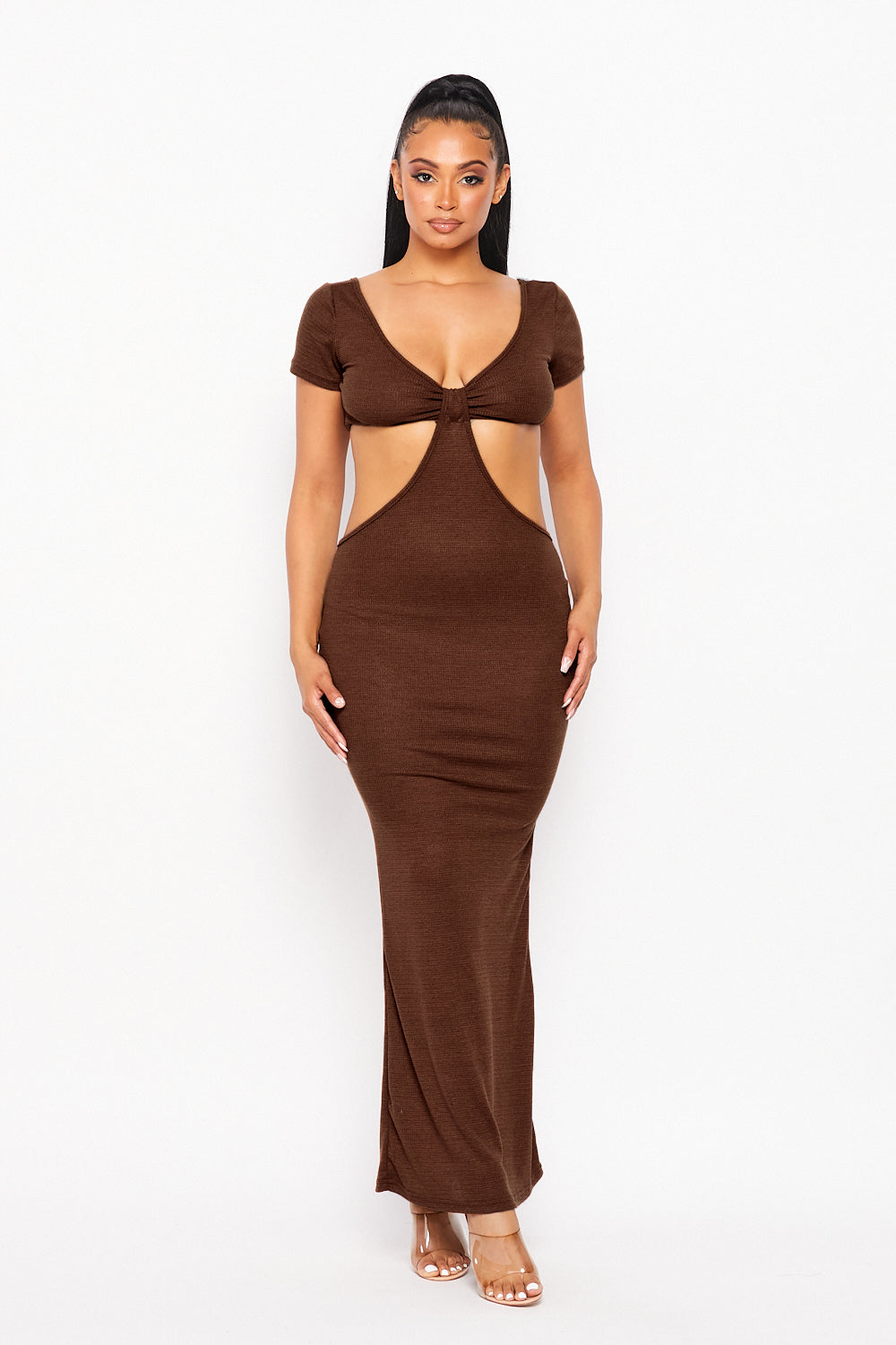 Solid Maxi Dress With Front Twist