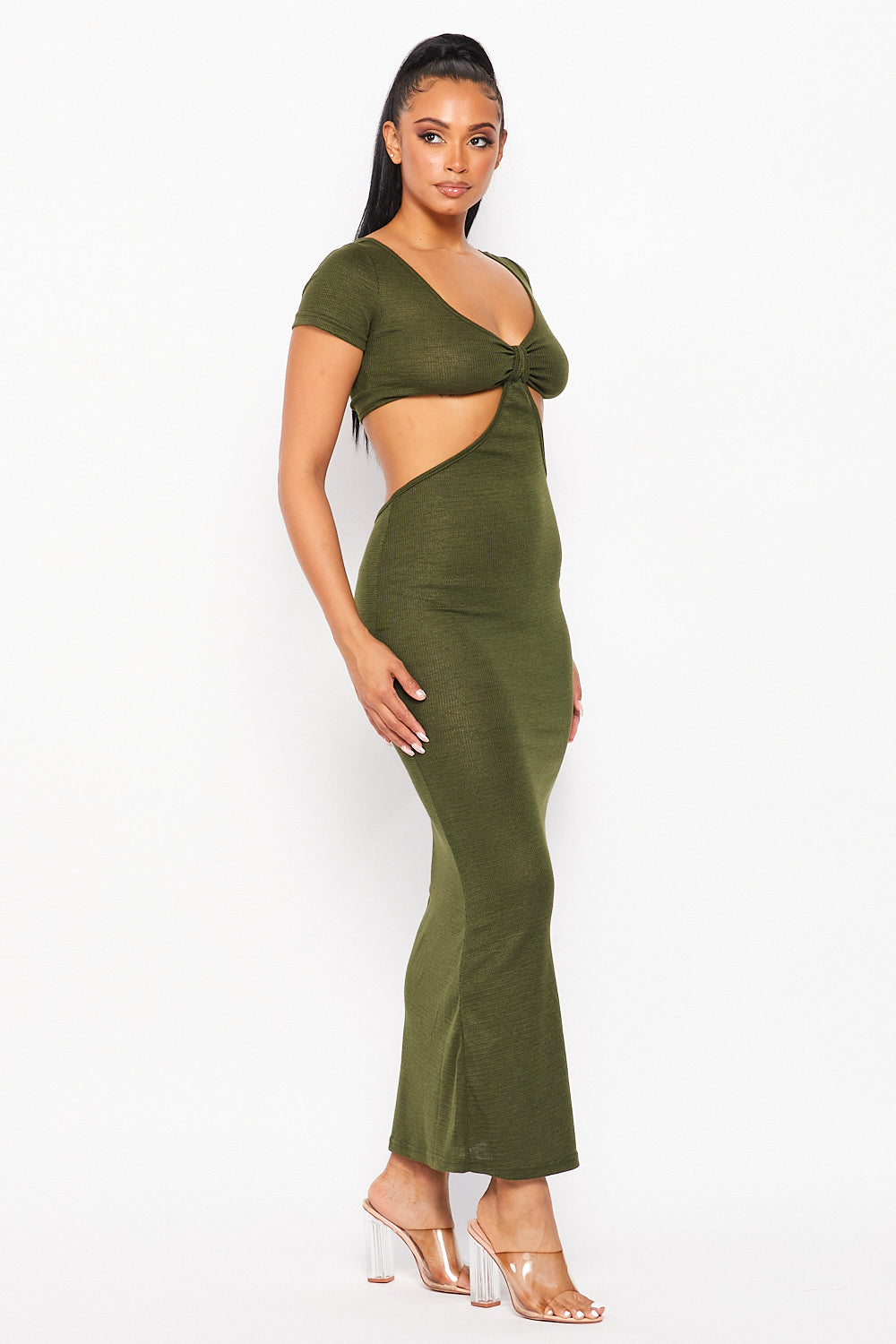 Solid Maxi Dress With Front Twist