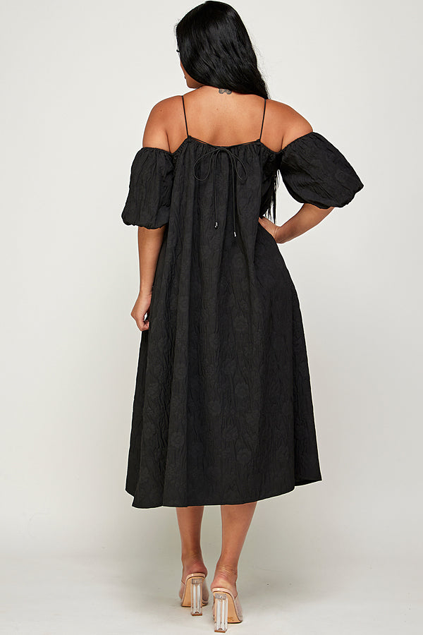 Off Shoulder Solid Midi Dress