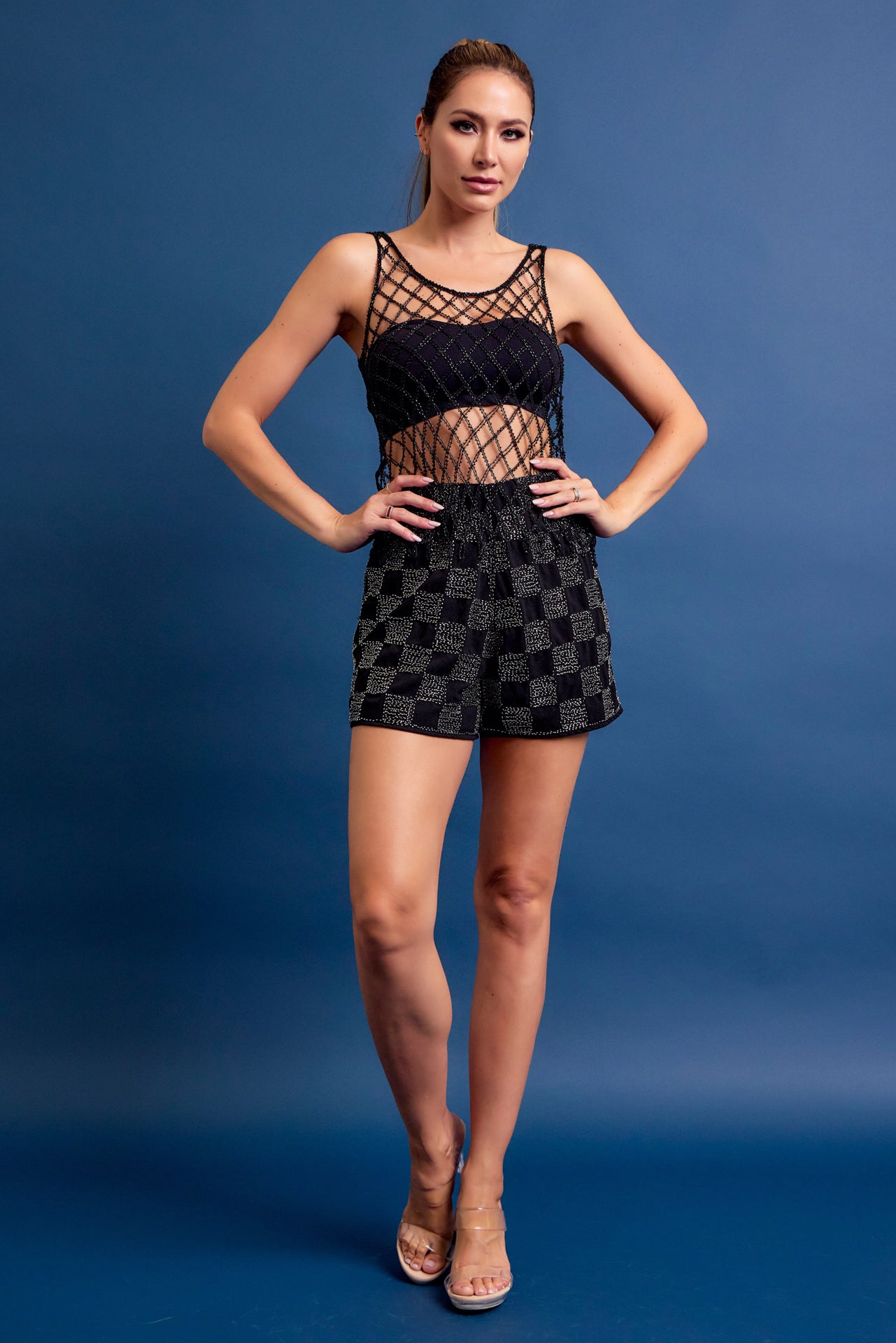 Lillian Checkered Beaded Shorts