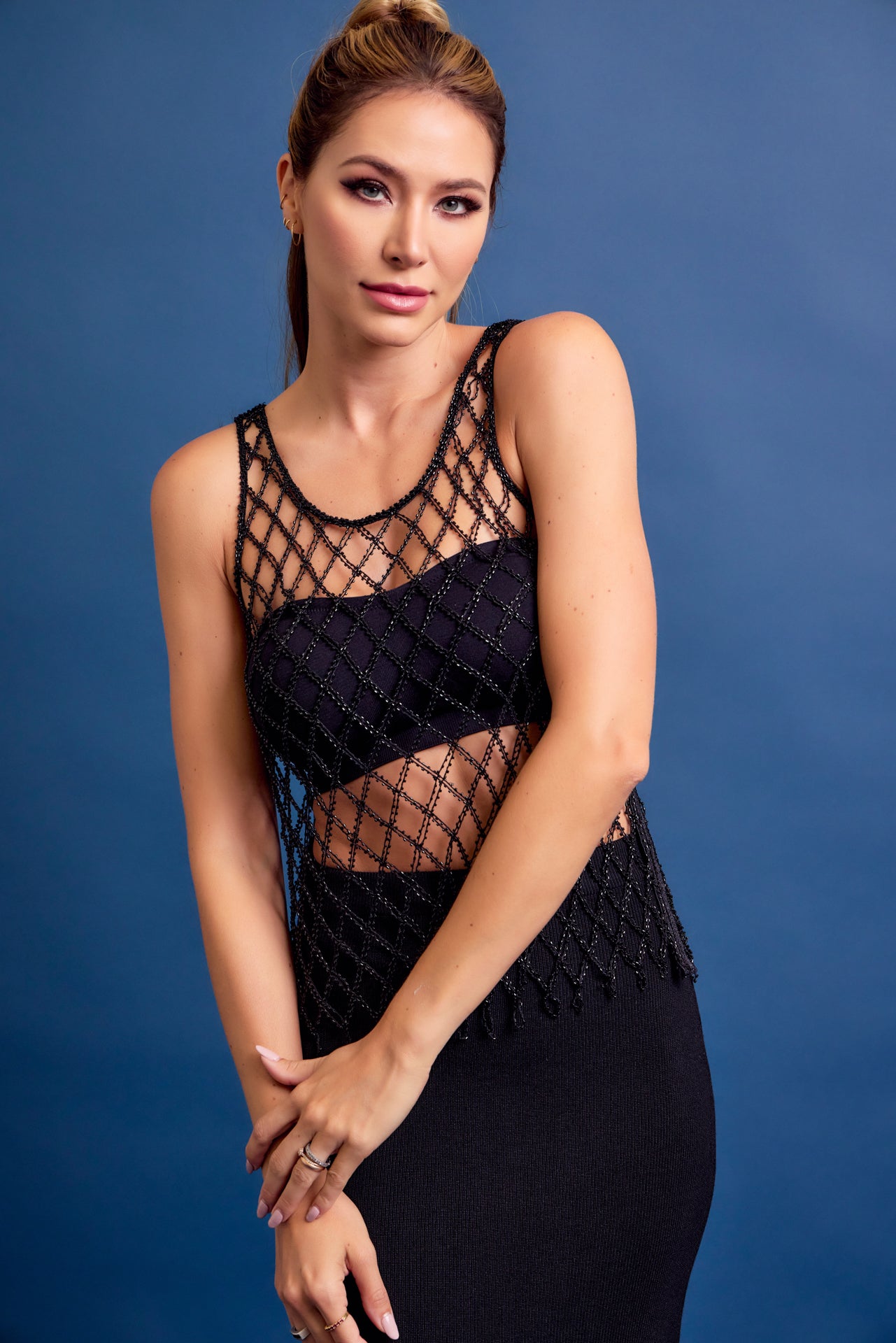 Cleone Beaded Net Tank Top