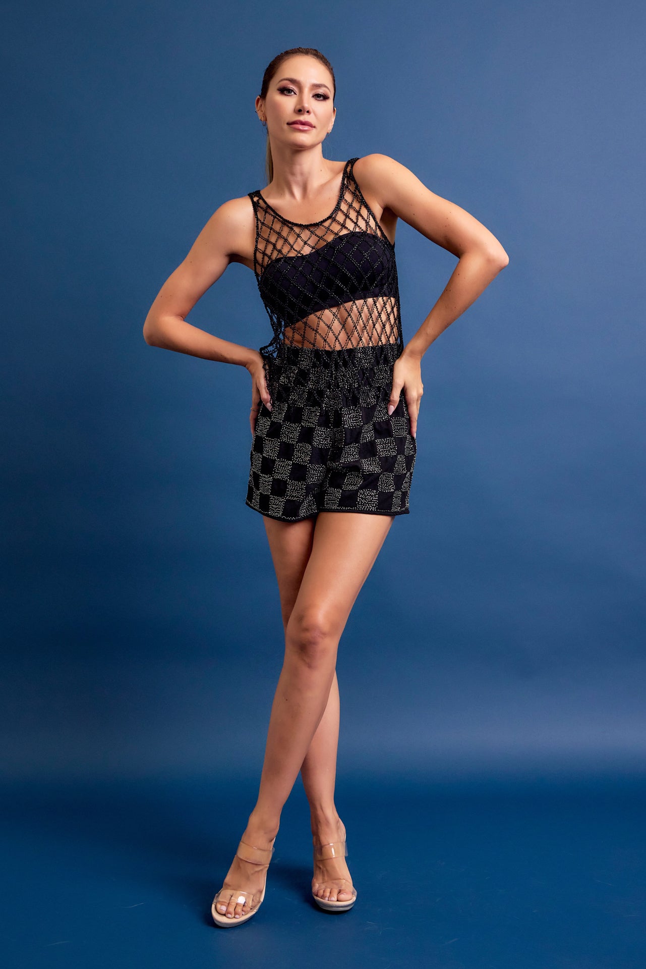 Cleone Beaded Net Tank Top