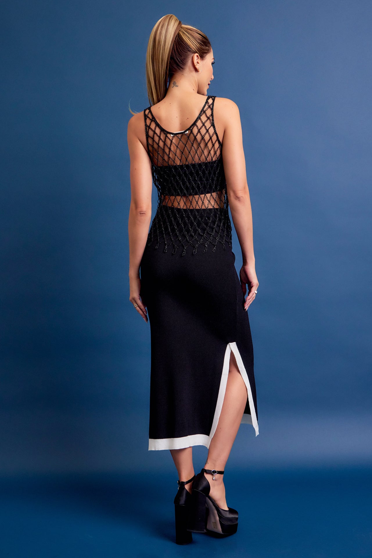 Cleone Beaded Net Tank Top