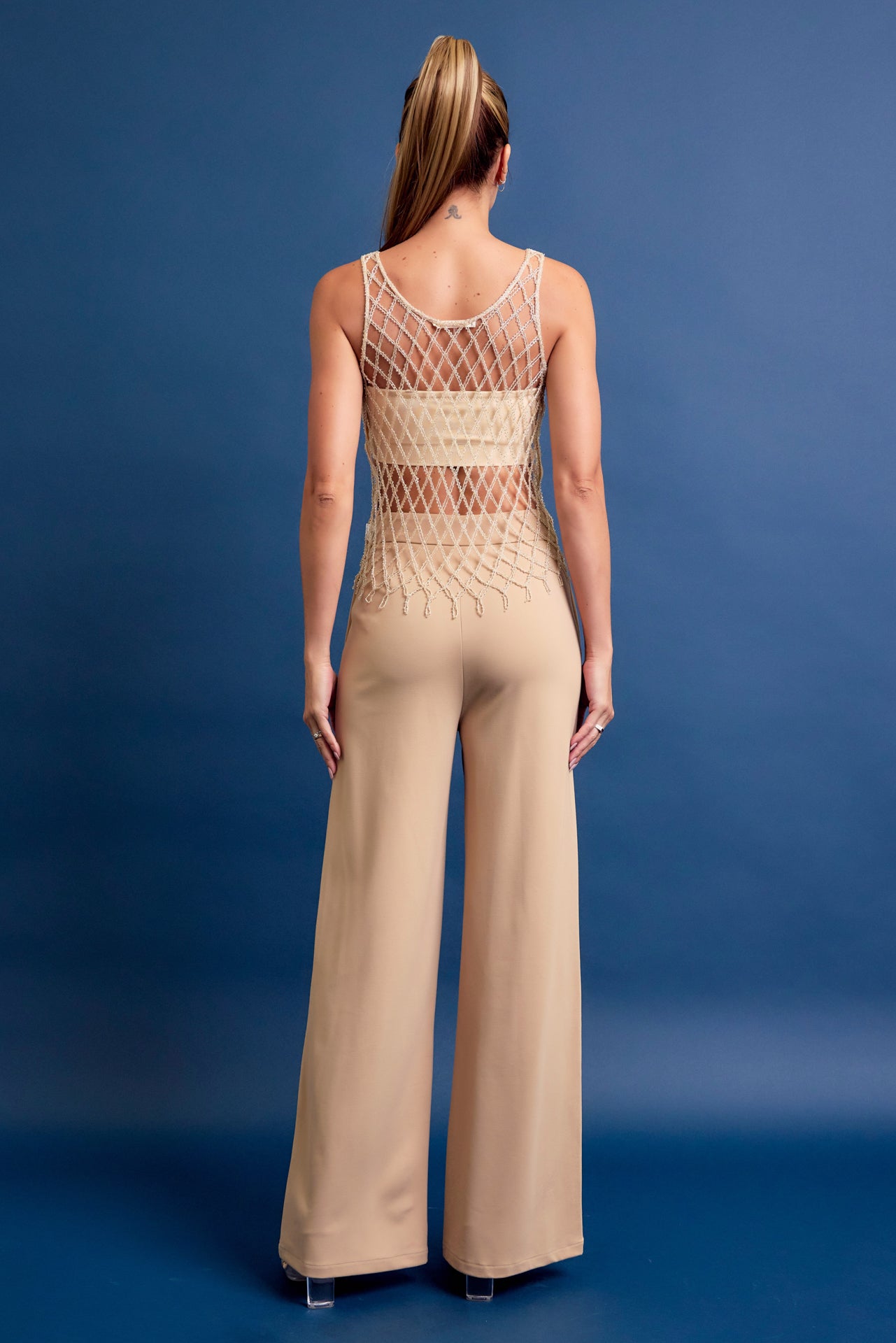 Cleone Beaded Net Tank Top