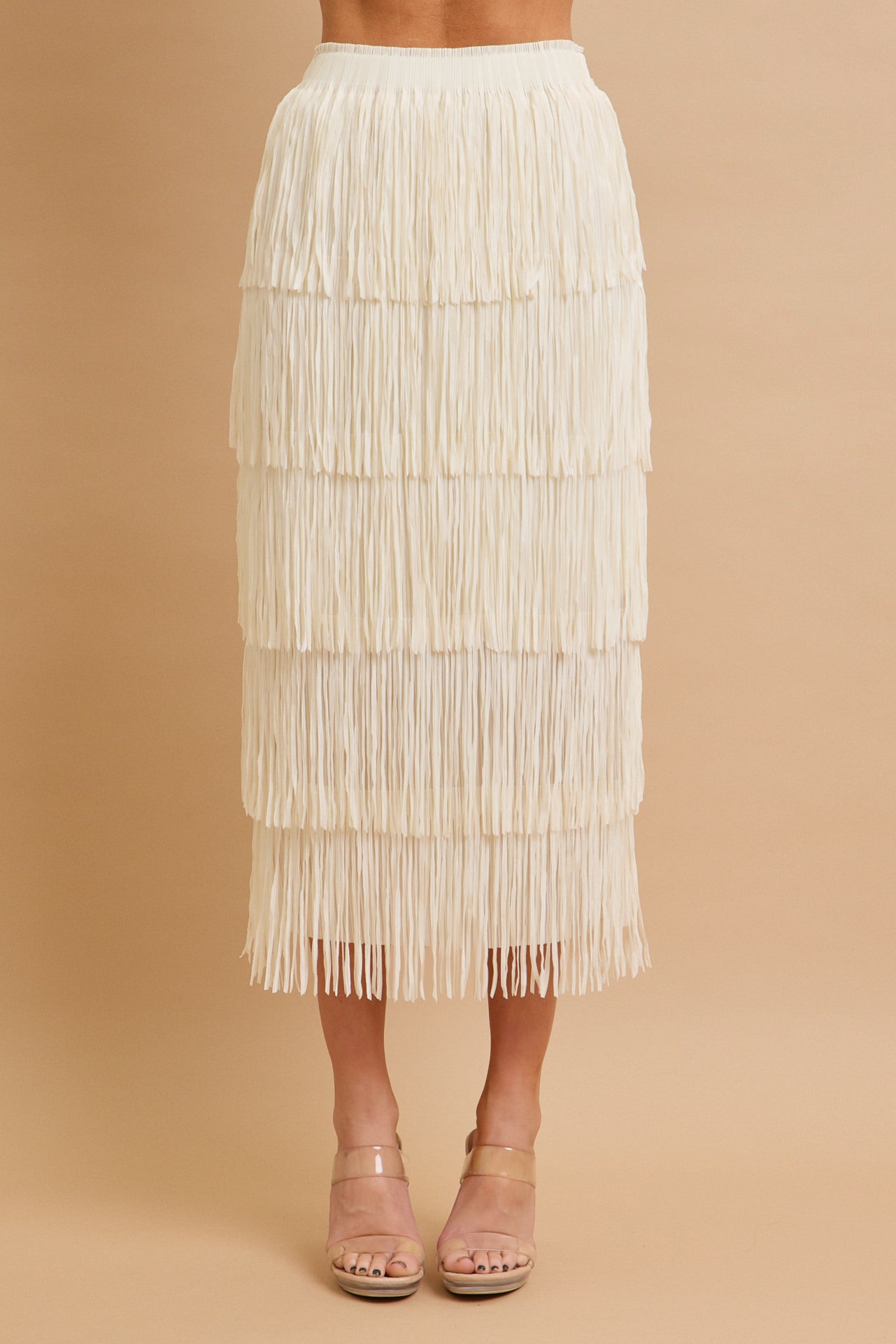 Tiered Fringe Skirt With Elastic Waist