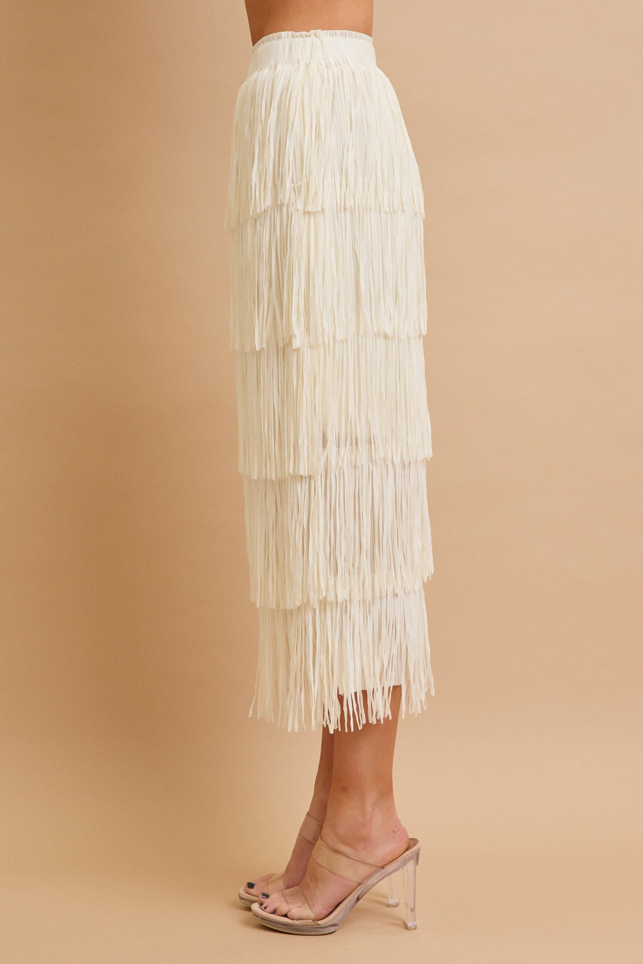 Tiered Fringe Skirt With Elastic Waist