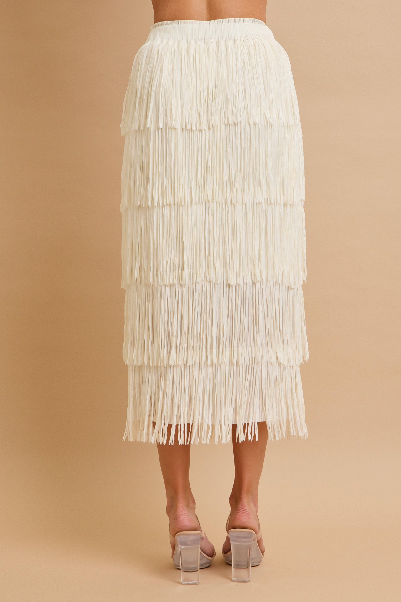 Tiered Fringe Skirt With Elastic Waist