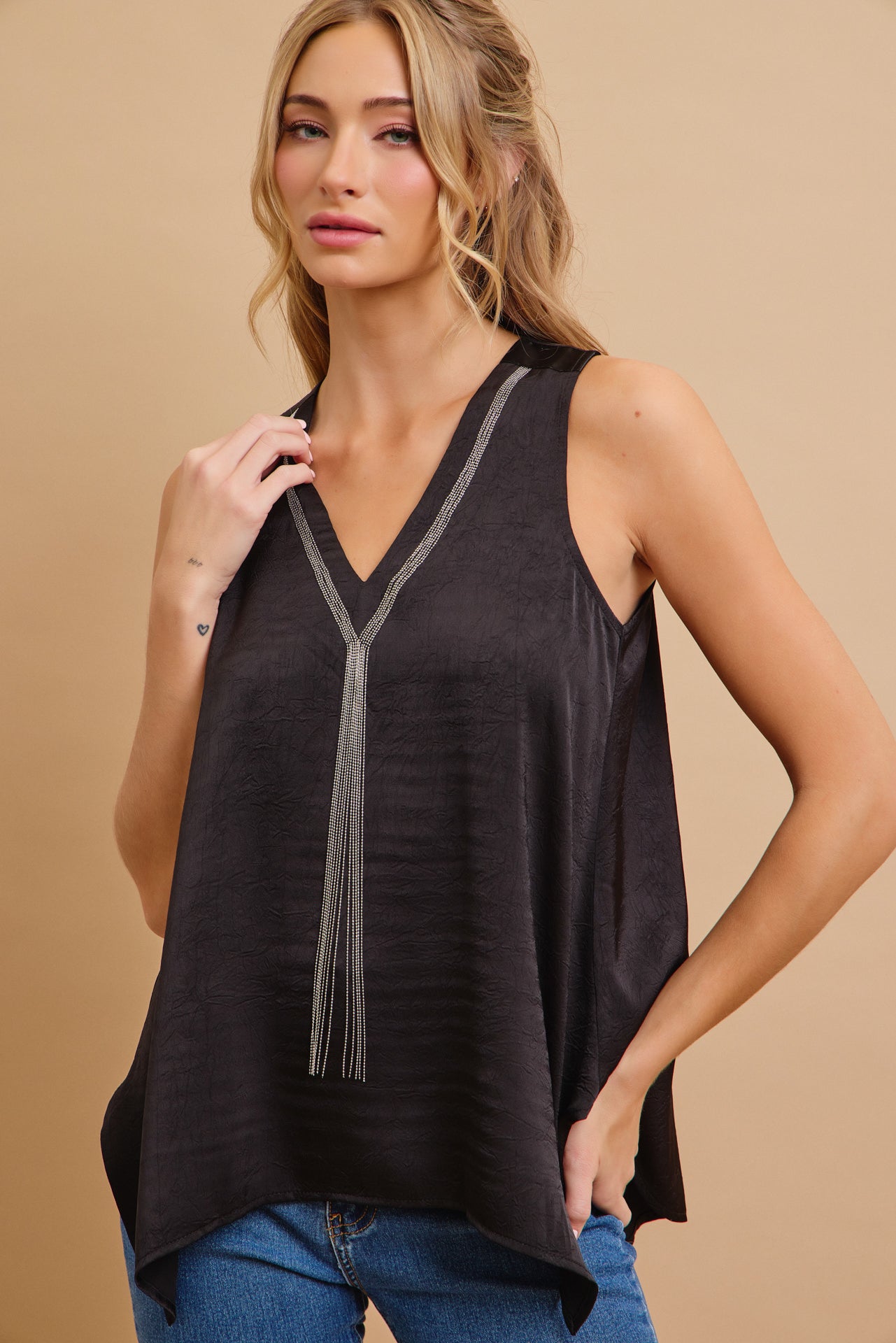 Crinkled Chic V-Neck Top