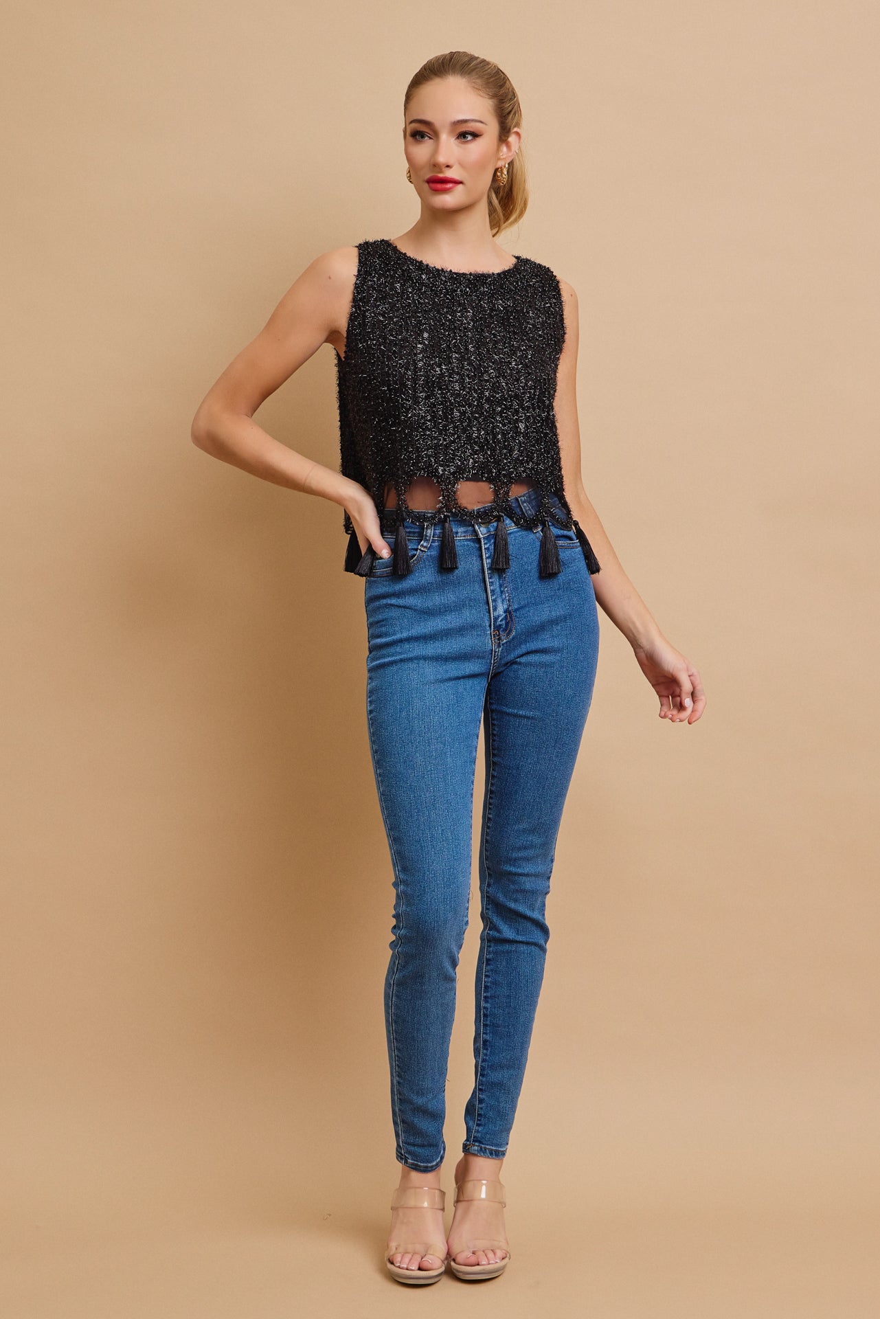 Charmed Beaded Mesh Top