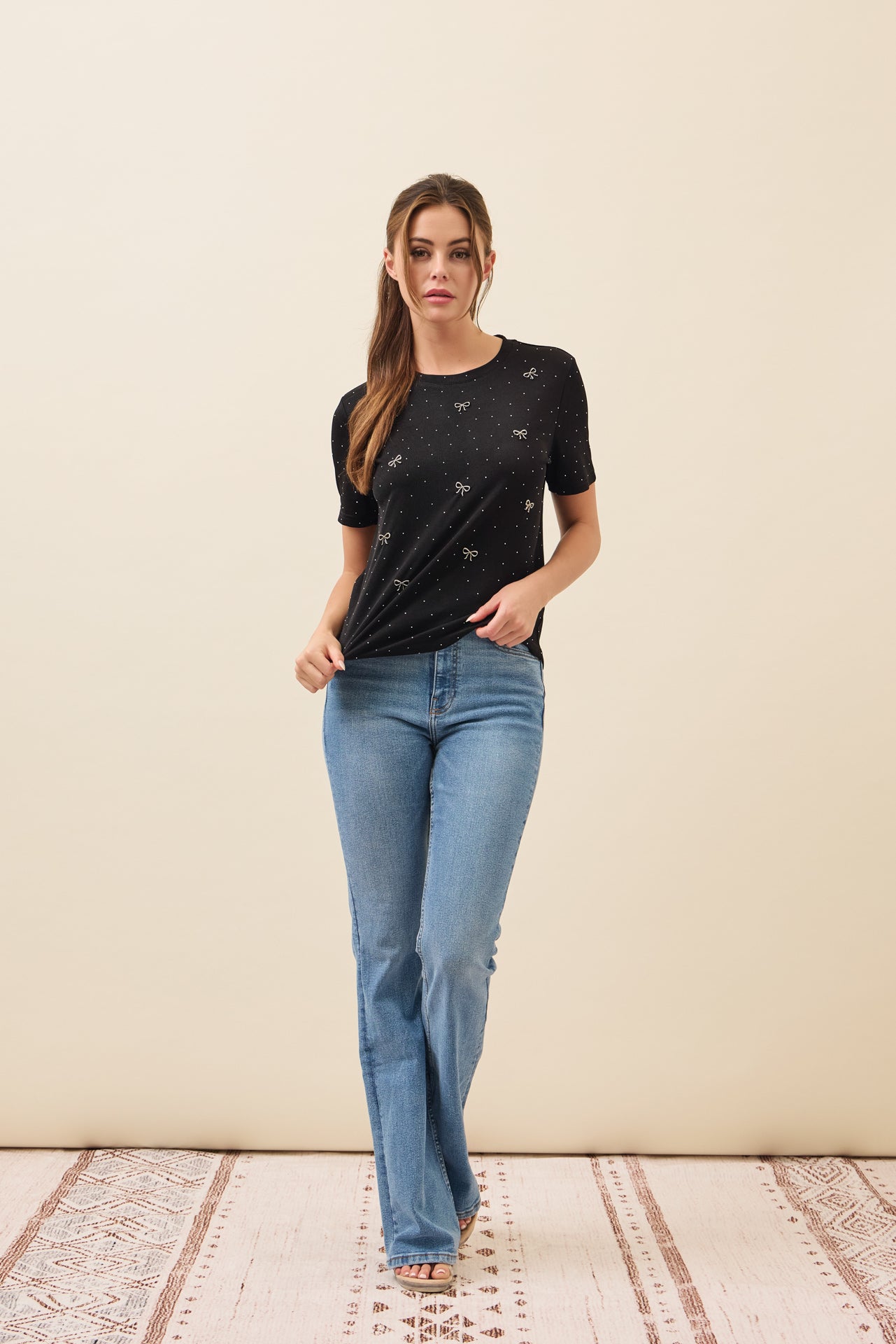 Raya Ribbon and Rhinestone Embellished T-shirt