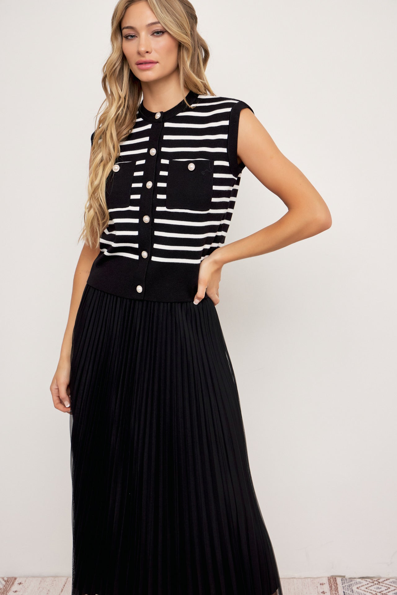 Liora Knit Stripe Round Neck Vest Top