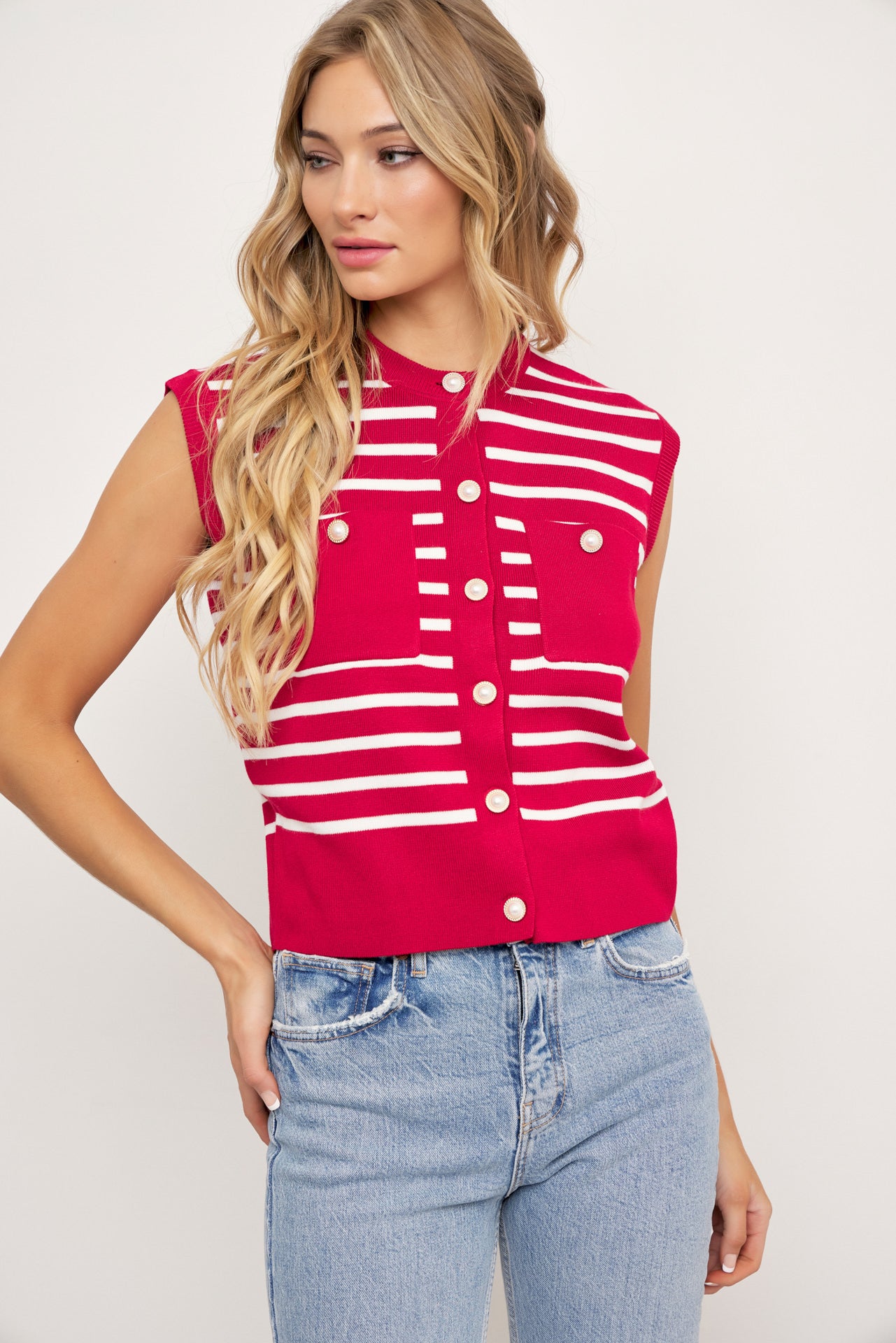 Liora Knit Stripe Round Neck Vest Top