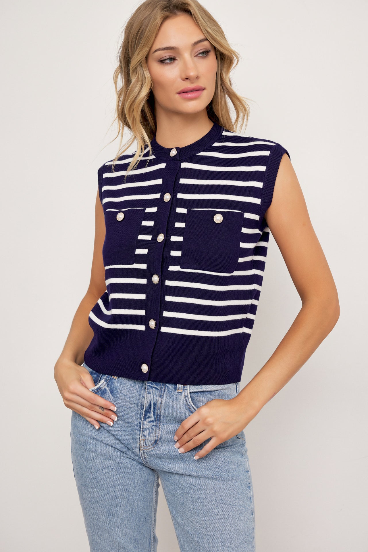 Liora Knit Stripe Round Neck Vest Top