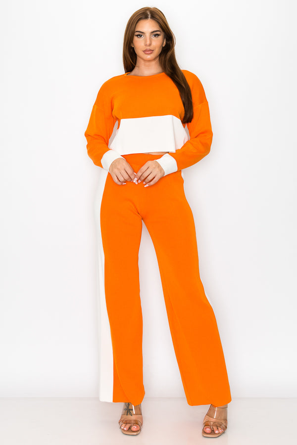 My Favorite Color Block Knit Top & Pants Set