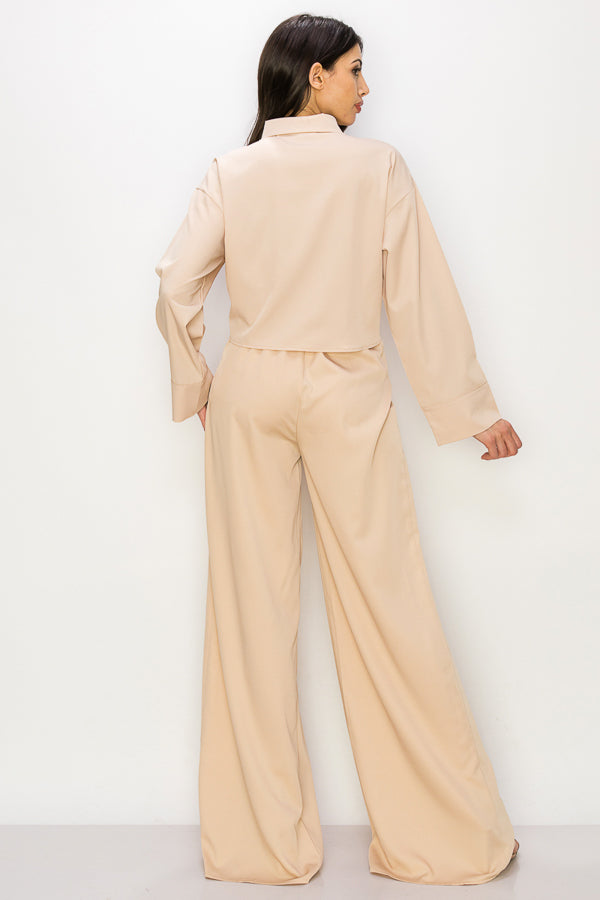 Woven Long Sleeve Top and Pants Set