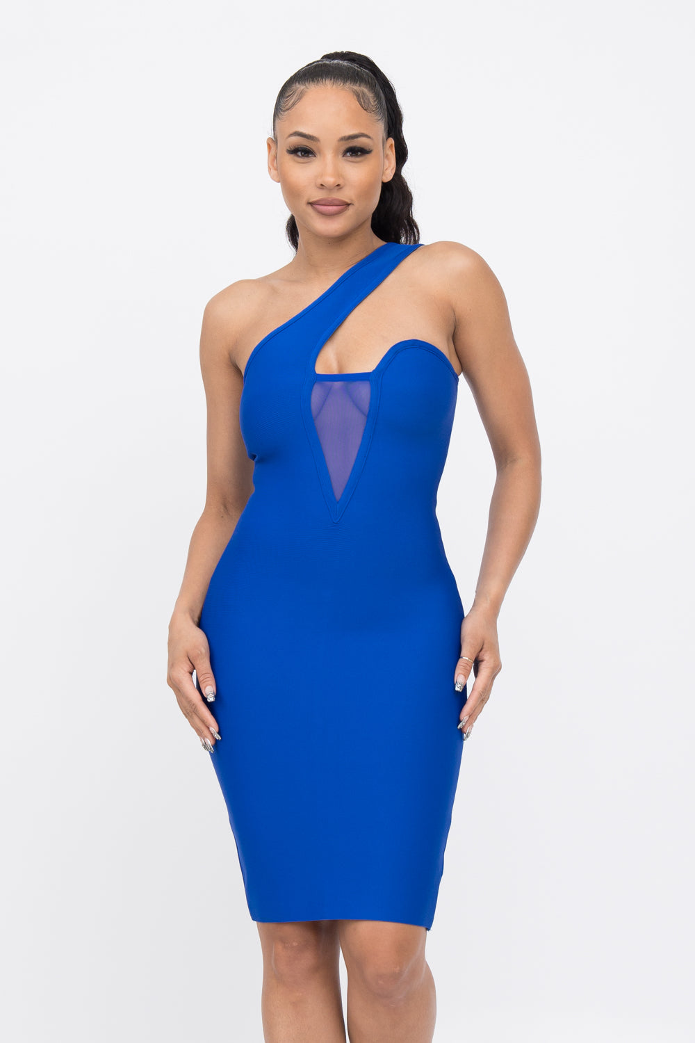 One Shoulder Solid Mini Dress